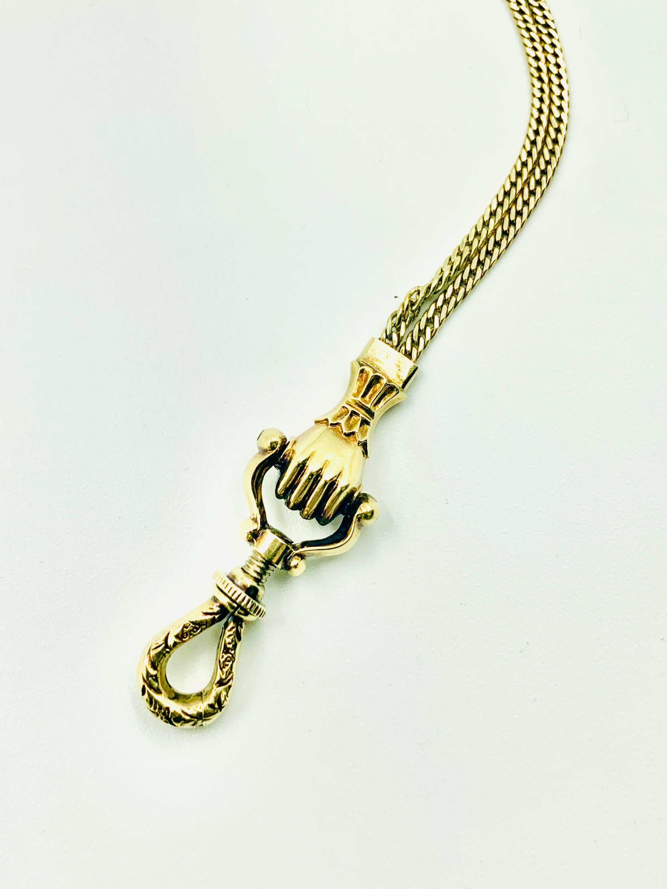 Exceptionally Long Antique 18K Gold Mano Sautoir Slide Chain Necklace Circa 1840 For Sale 2