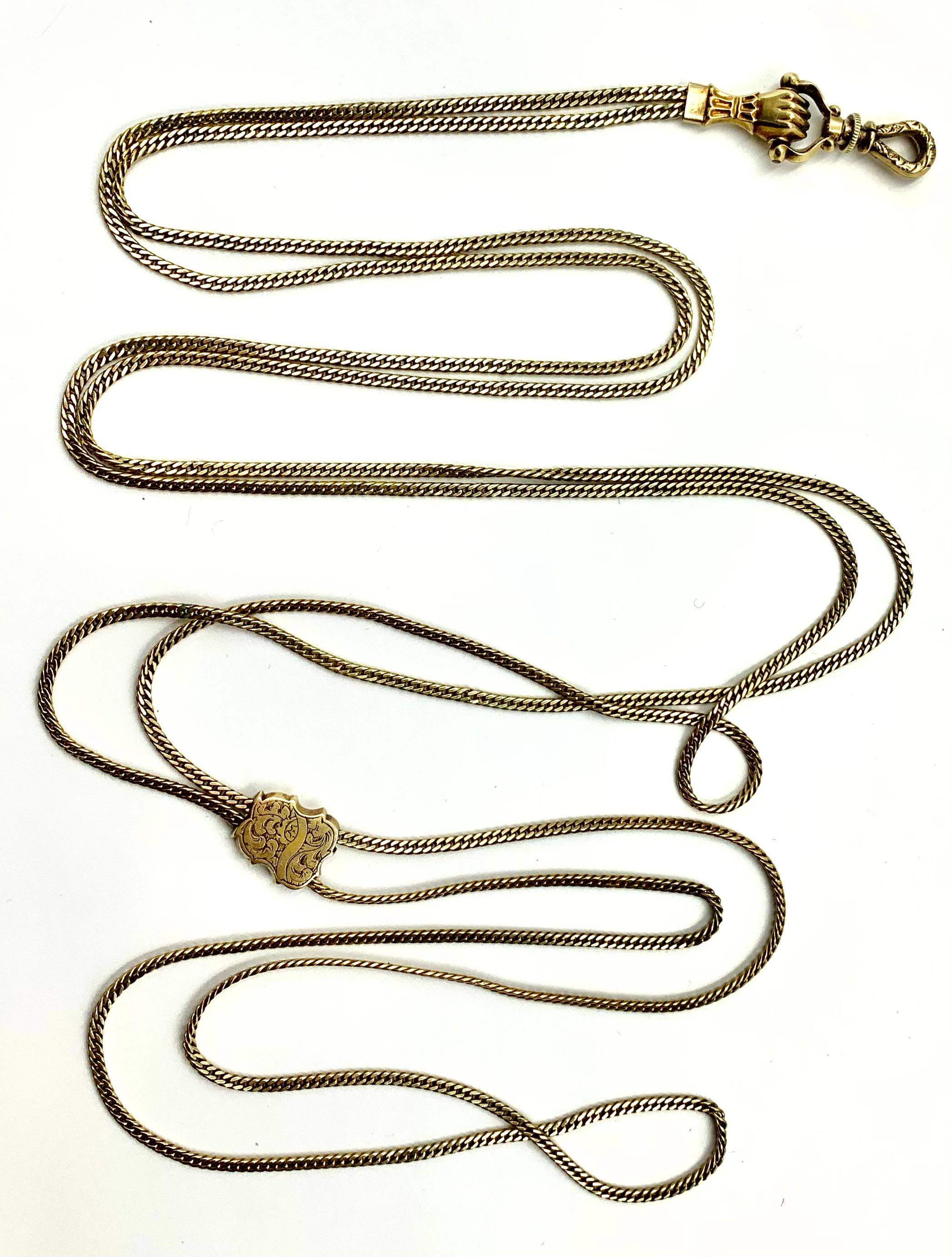 Exceptionally Long Antique 18K Gold Mano Sautoir Slide Chain Necklace Circa 1840 For Sale 3