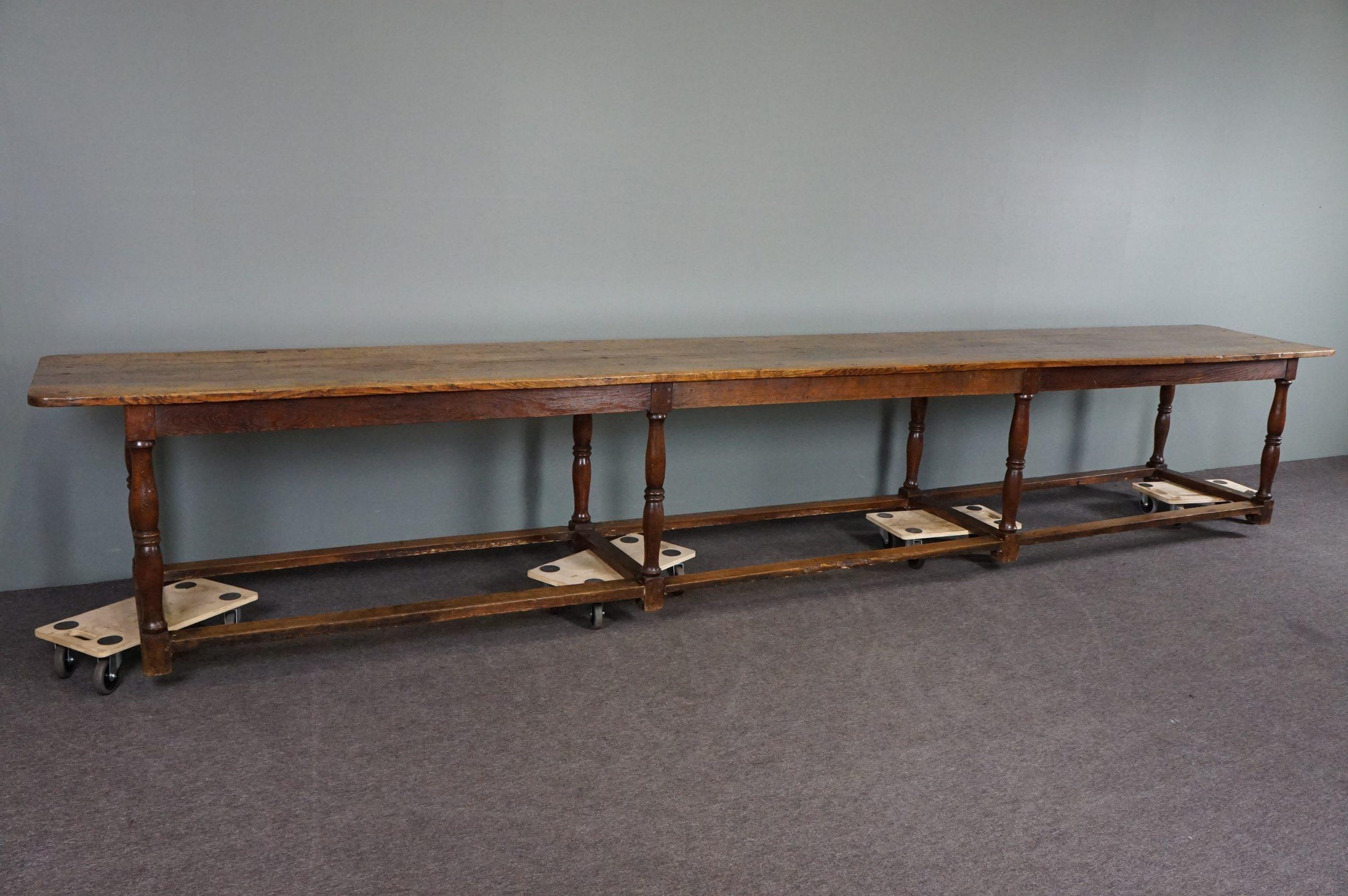 Édouardien Très longue table à manger ancienne en chêne anglais du 19ème siècle, 5 mètres, table de réfectoire en vente