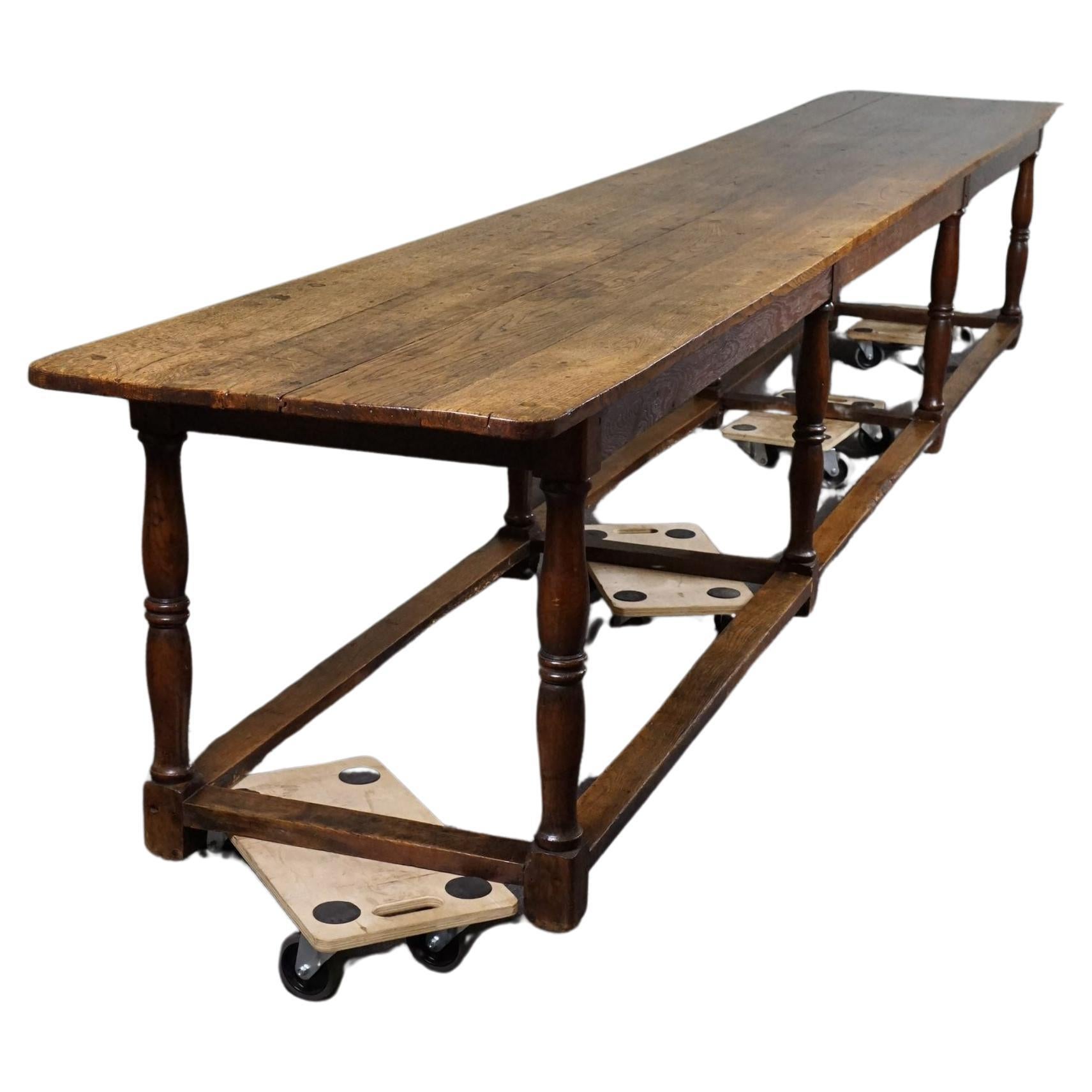 Very long antique 19th century English oak diningtable, 5 meter, Refectory table For Sale