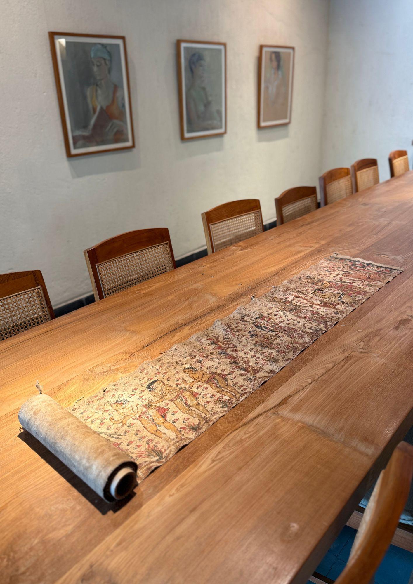 Balinese Exceptionally Long Bali Hindu Textile 'Kamasan' Painting, Indonesia C. 1900 For Sale