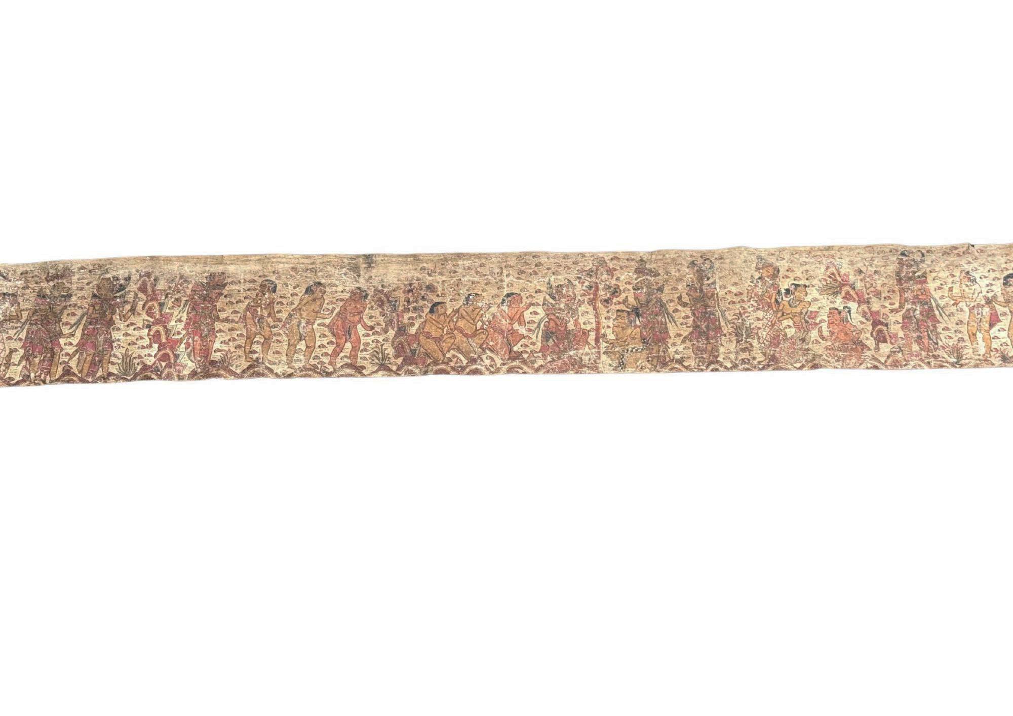 Hand-Painted Exceptionally Long Bali Hindu Textile 'Kamasan' Painting, Indonesia C. 1900 For Sale