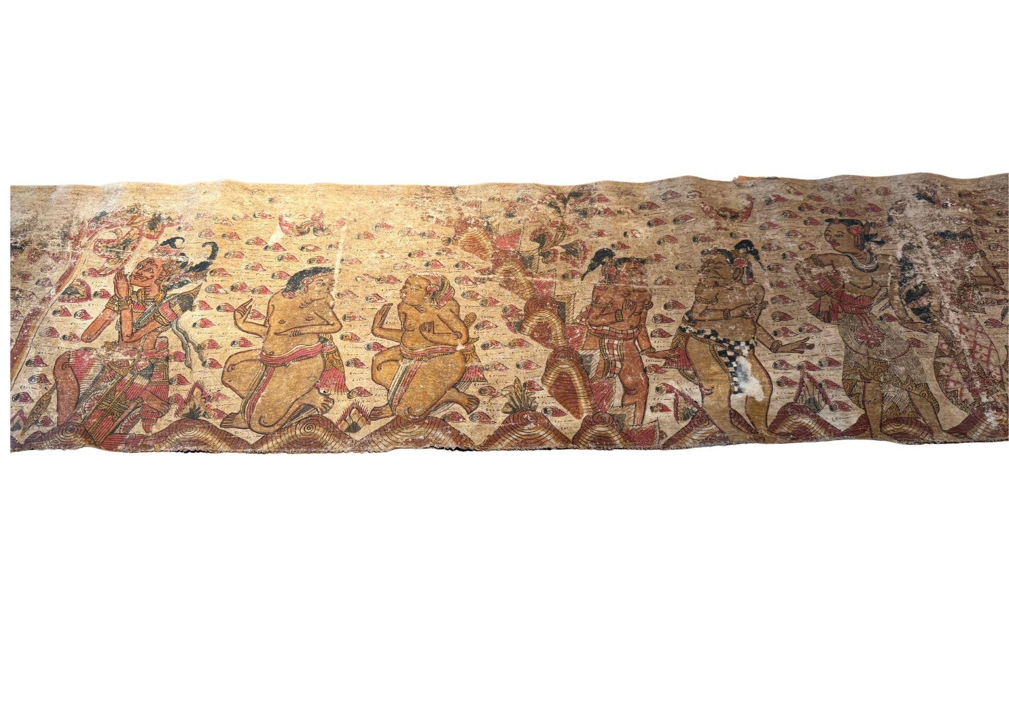 Exceptionally Long Bali Hindu Textile 'Kamasan' Painting, Indonesia C. 1900 For Sale 1