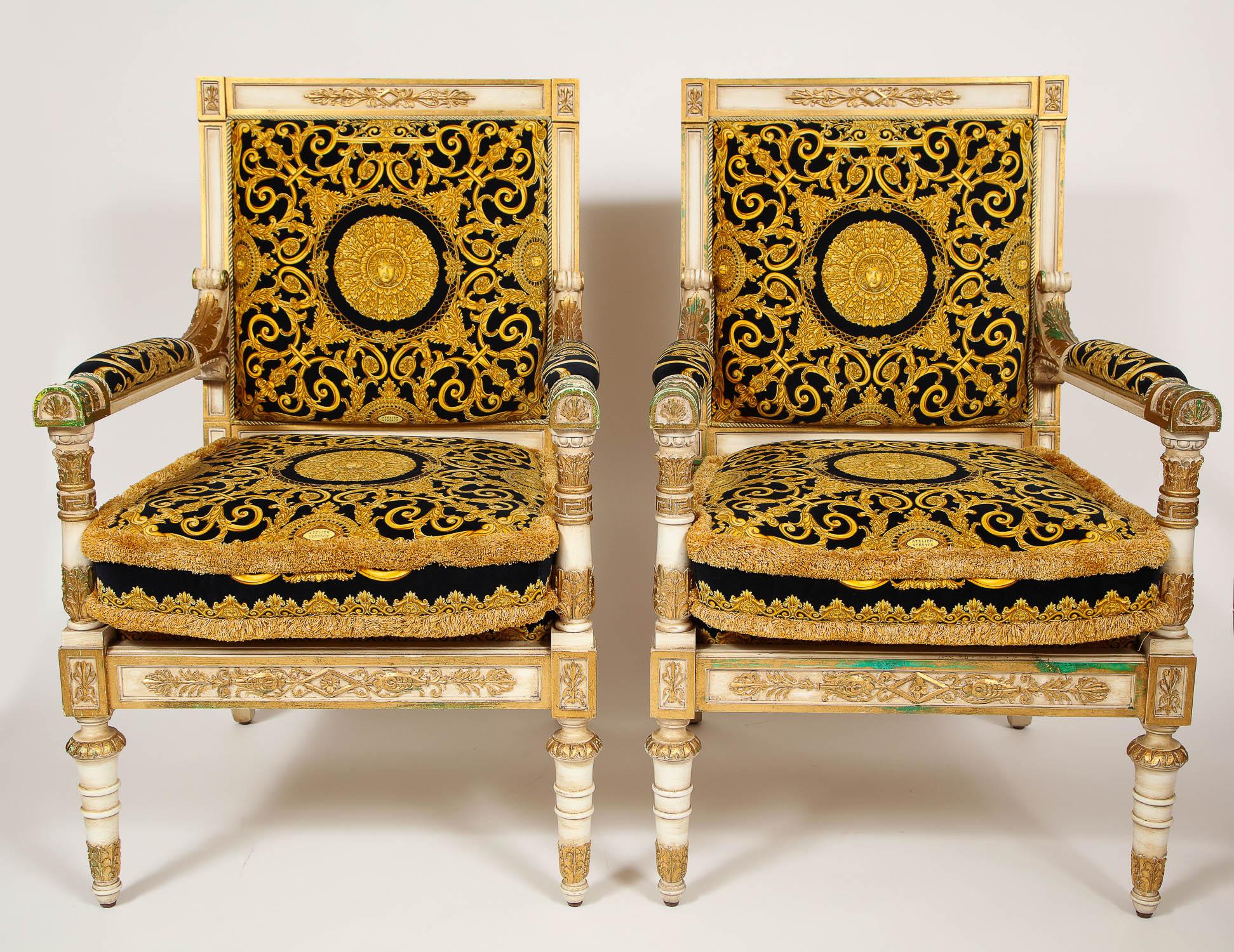 Exceptionally Magnificent Large Pair of Empire Style Versace Armchairs 3