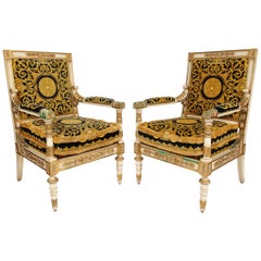 Exceptionally Magnificent Large Pair of Empire Style Versace Armchairs