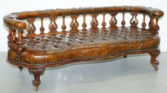 Exceptionally Rare 1840s Fully Restored Chesterfield Brown Leather Sofa Bench
