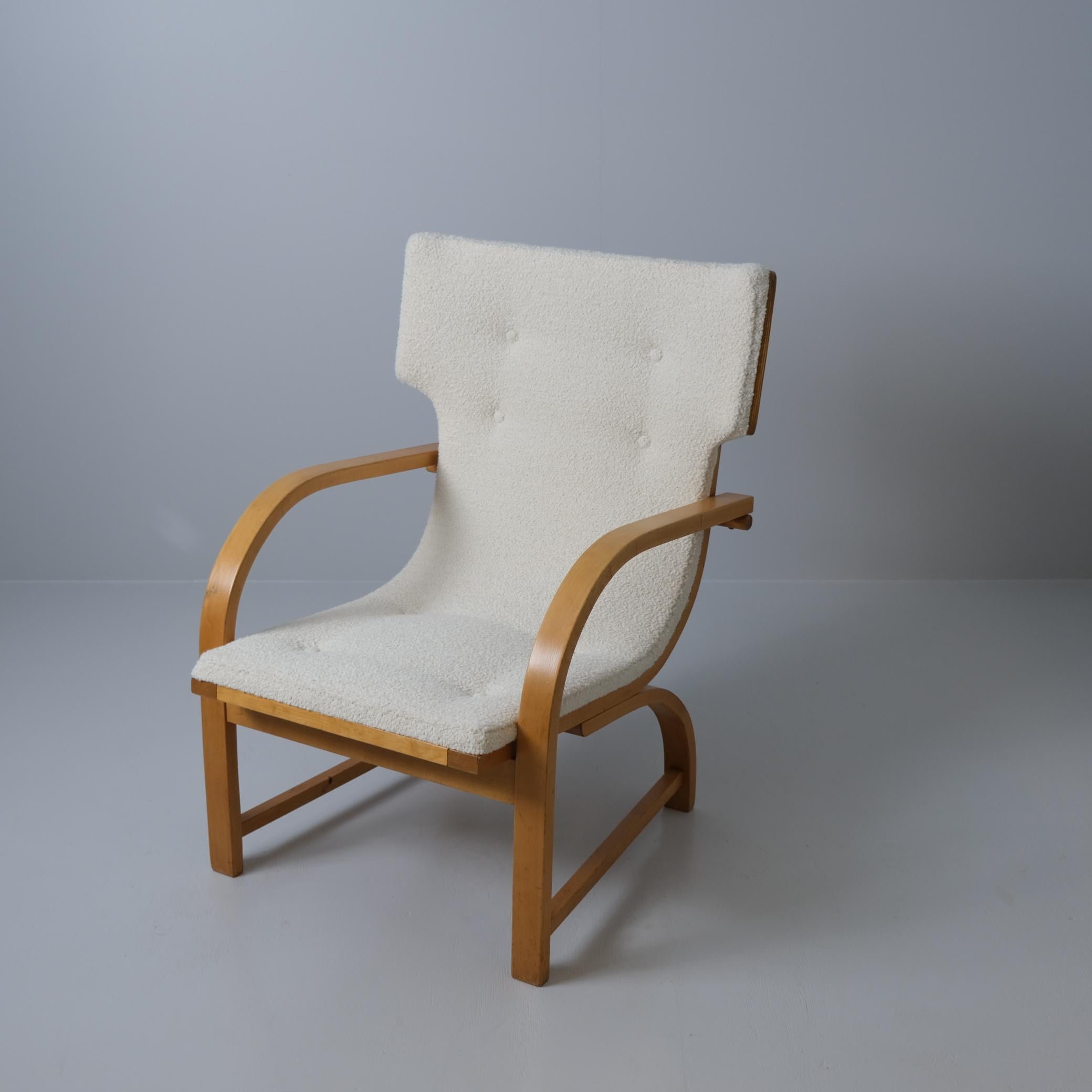 Exceptionnelle chaise Aino Aalto Model No. 3920, bouleau et laine blanche, Artek 1940s en vente 5