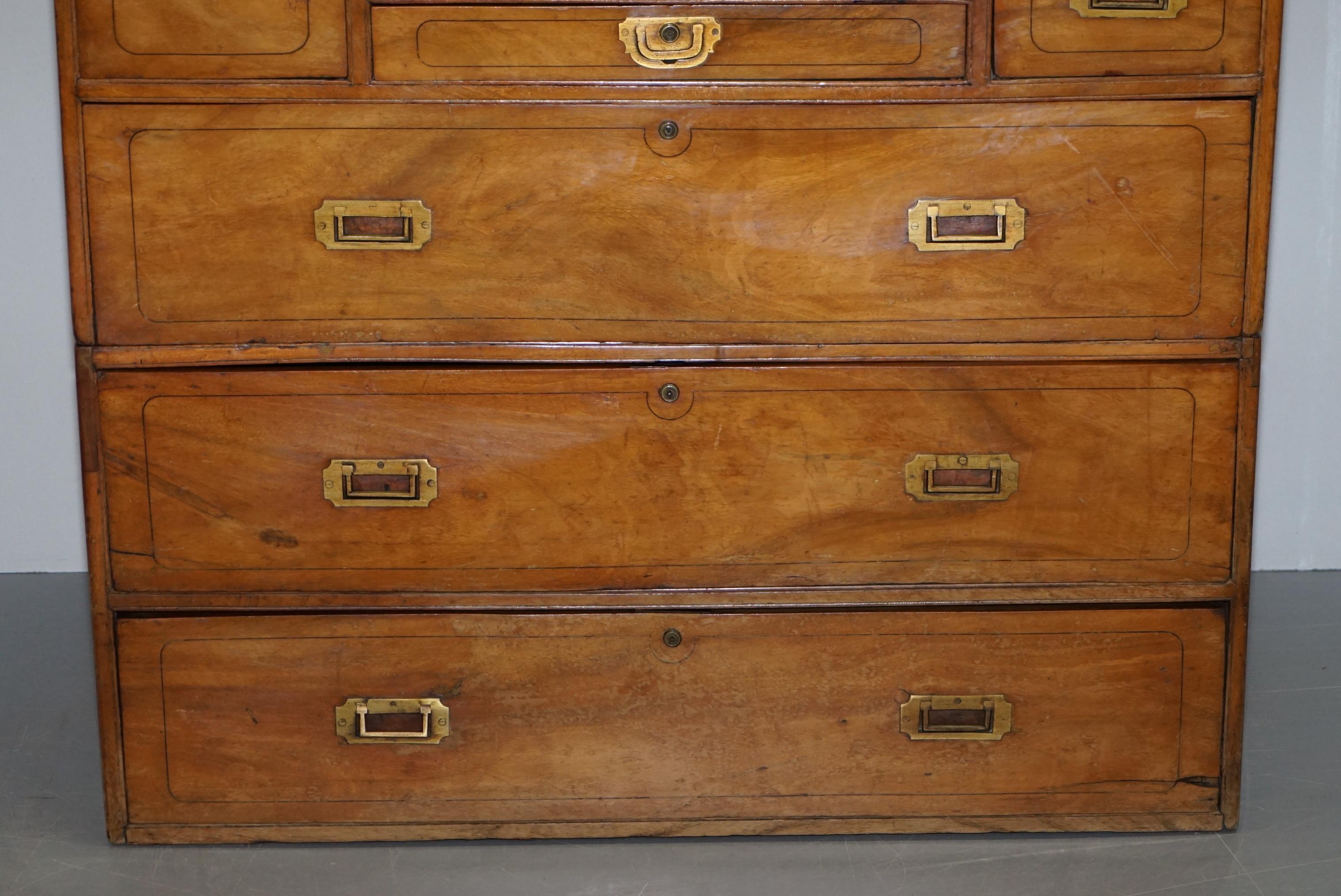 Exceptionally Rare circa 1860 Walnut Military Officers Campaign Chest of Drawers For Sale 5
