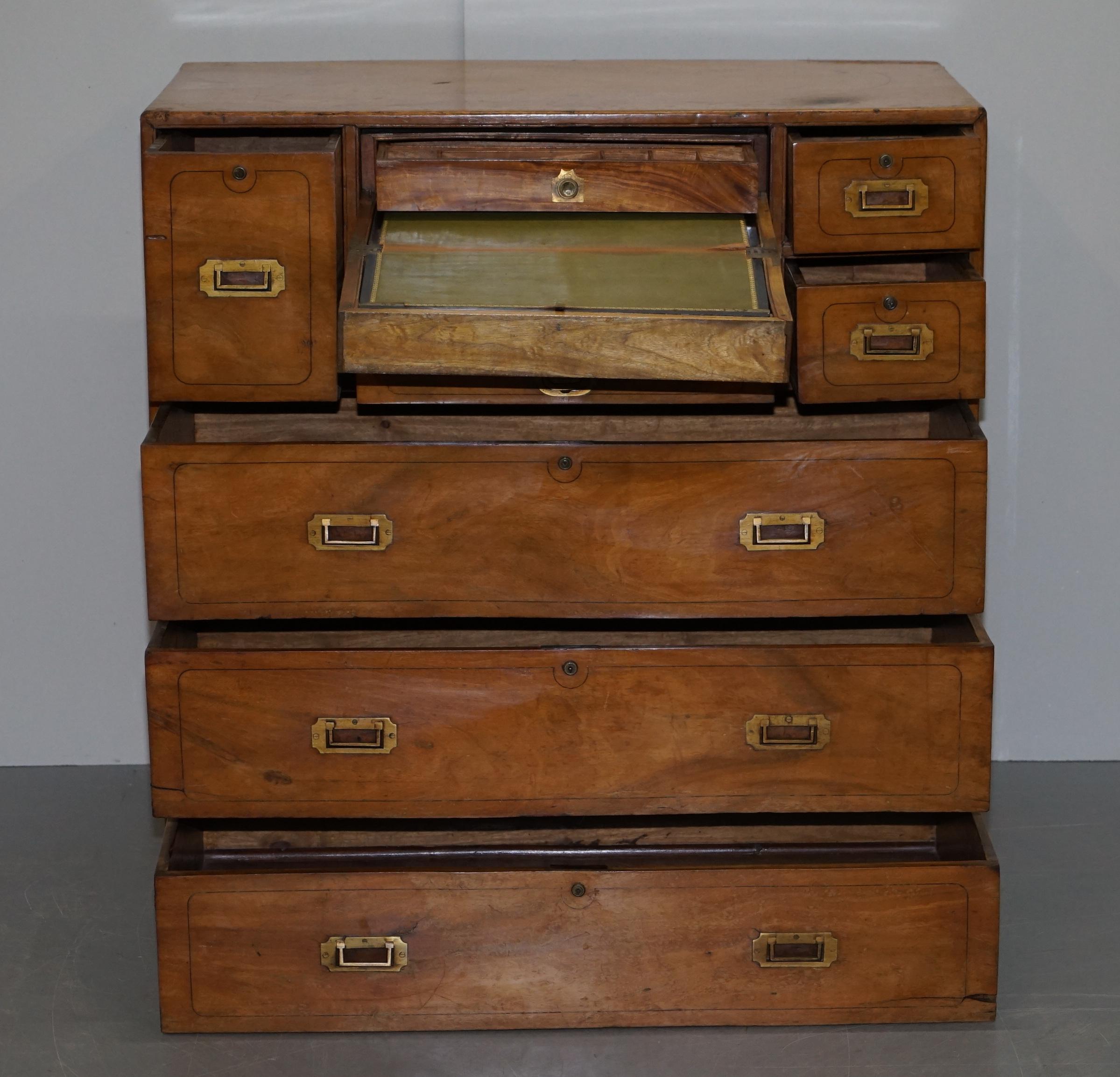 Exceptionally Rare circa 1860 Walnut Military Officers Campaign Chest of Drawers For Sale 9