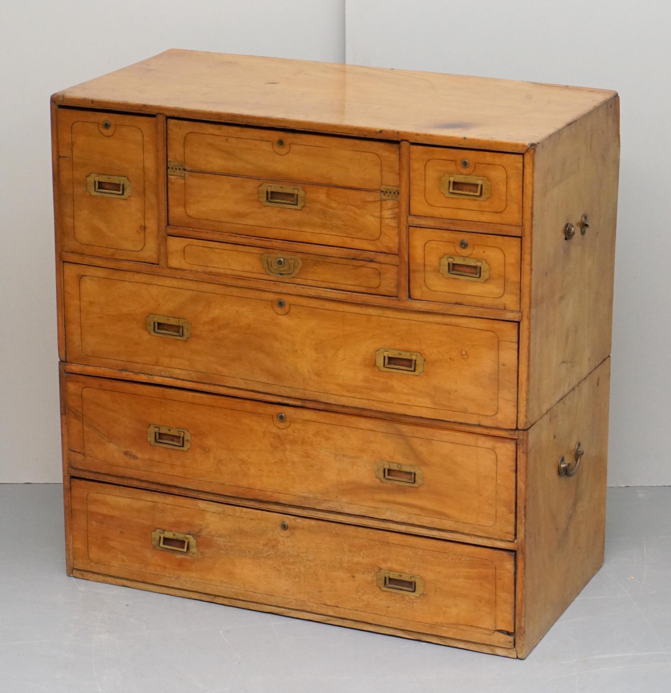 English Exceptionally Rare circa 1860 Walnut Military Officers Campaign Chest of Drawers For Sale