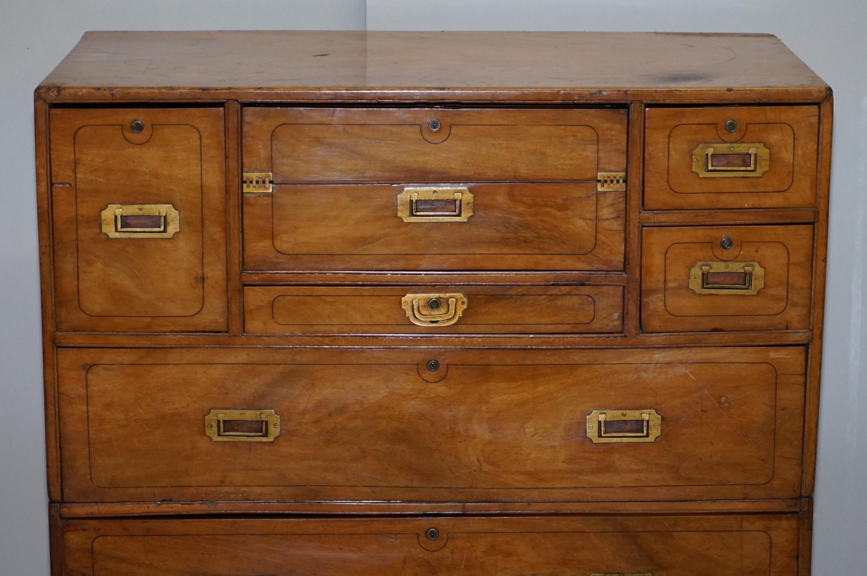 Exceptionally Rare circa 1860 Walnut Military Officers Campaign Chest of Drawers For Sale 2
