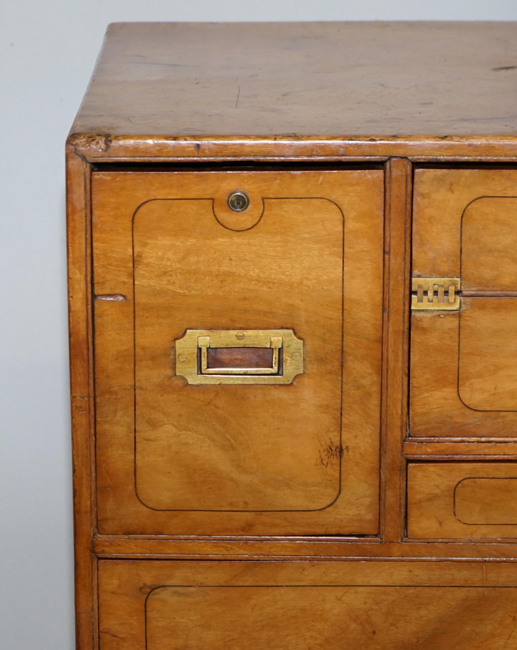 Exceptionally Rare circa 1860 Walnut Military Officers Campaign Chest of Drawers For Sale 3
