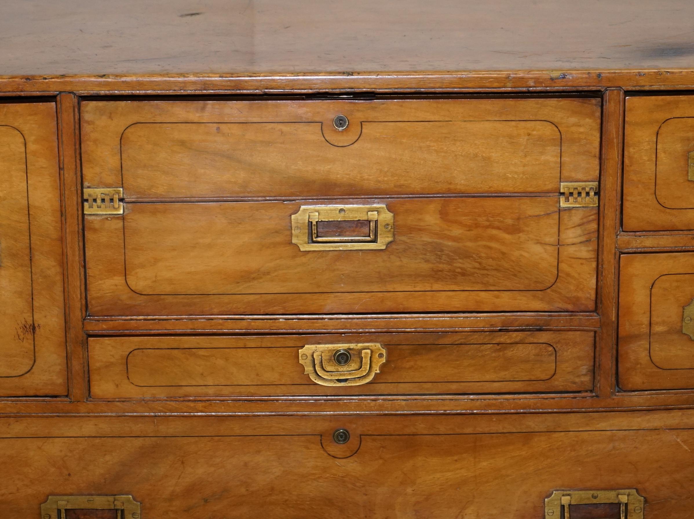 Exceptionally Rare circa 1860 Walnut Military Officers Campaign Chest of Drawers For Sale 4