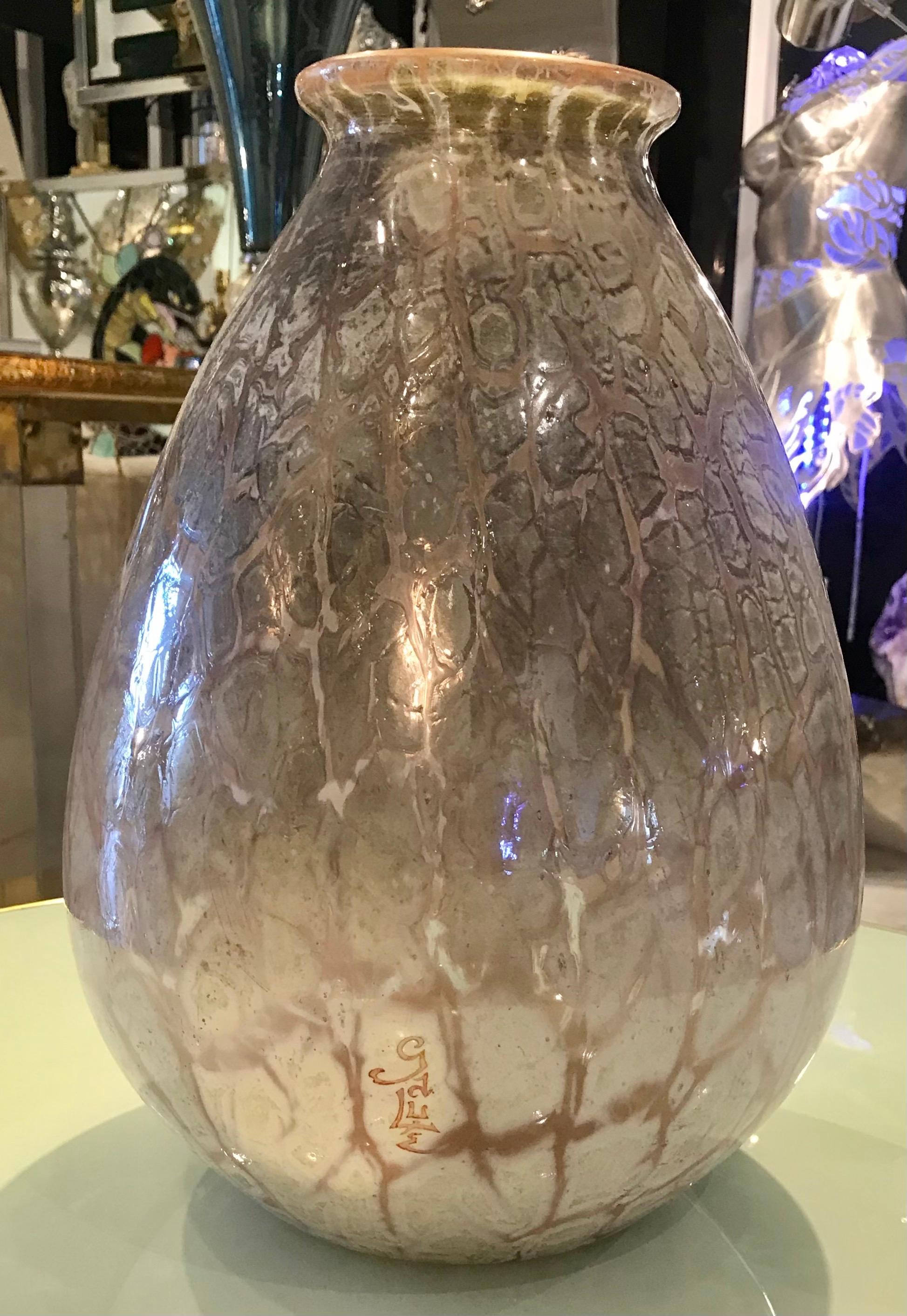 French Exceptionally Rare Emile Galle Cased Glass Vase For Sale