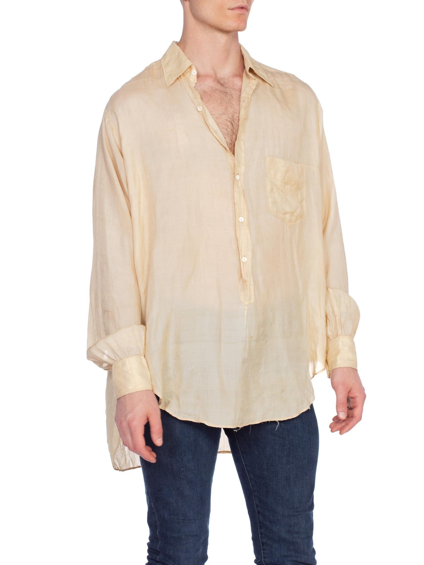 1920S Cream Silk Rare Men's French Pullover Shirt With Glass Buttons 1