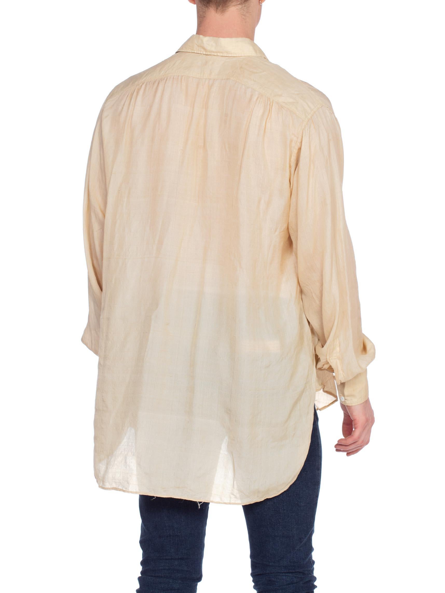 1920S Cream Silk Rare Men's French Pullover Shirt With Glass Buttons 2