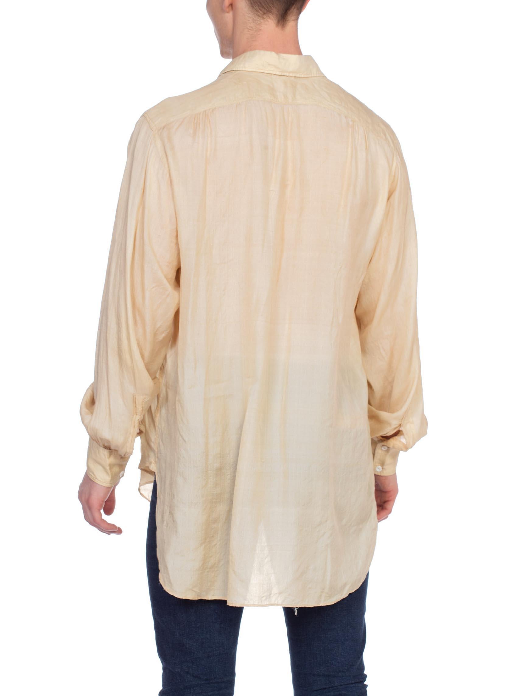 1920S Cream Silk Rare Men's French Pullover Shirt With Glass Buttons 3