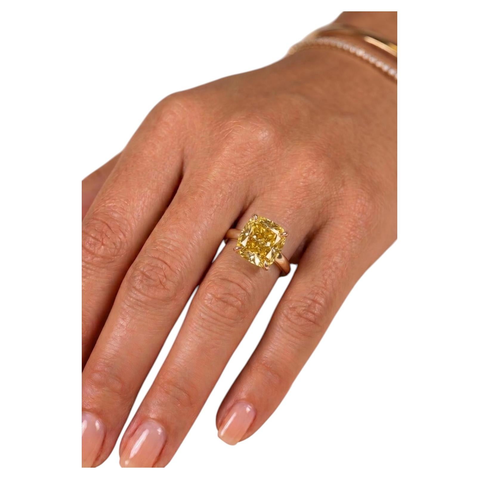 Exceptionally Rare GIA 7.44ct Old Mine Fancy Intense Yellow Diamond For Sale