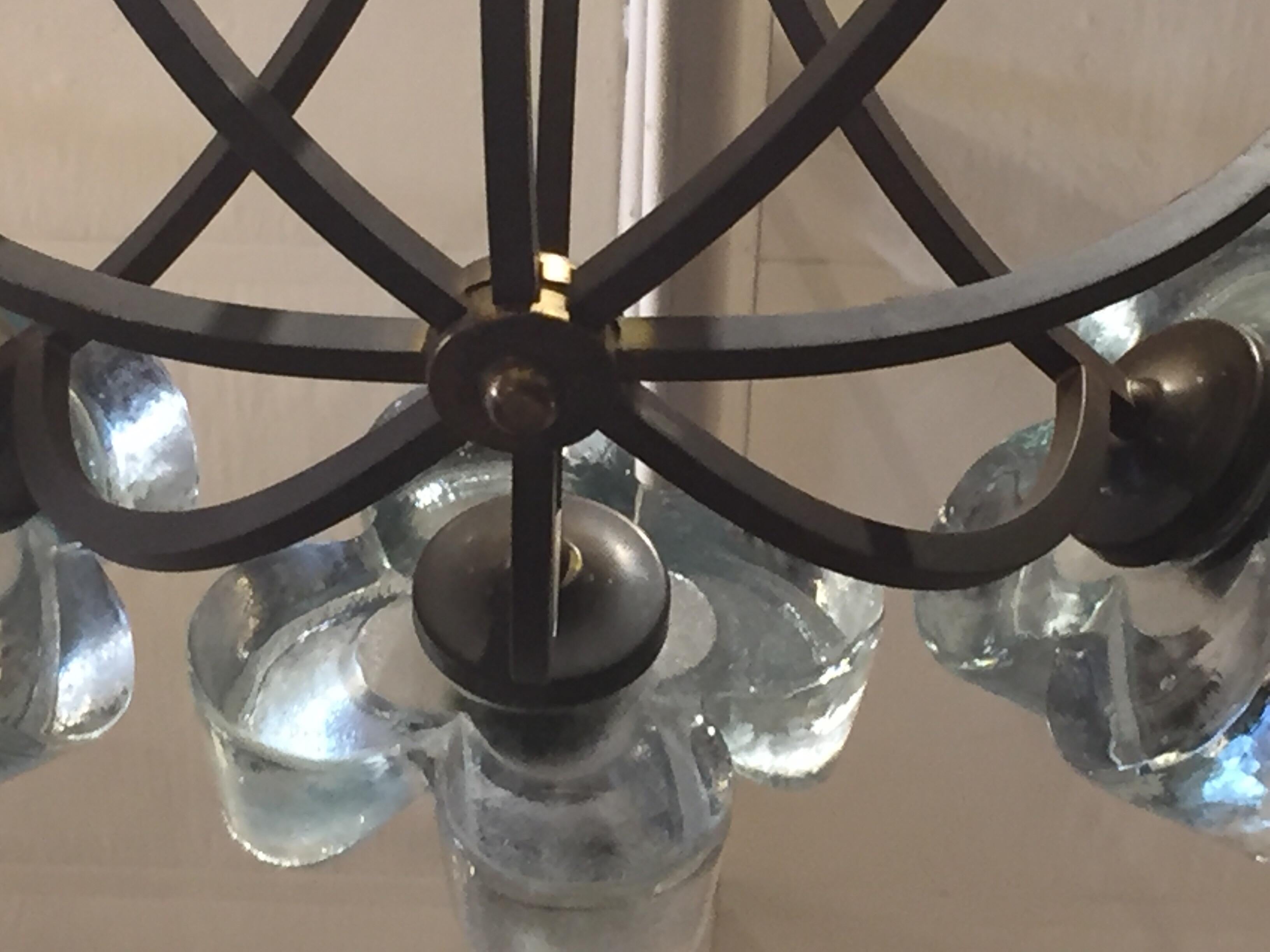 Brass Exceptionally Rare Glass Daisy Chandelier