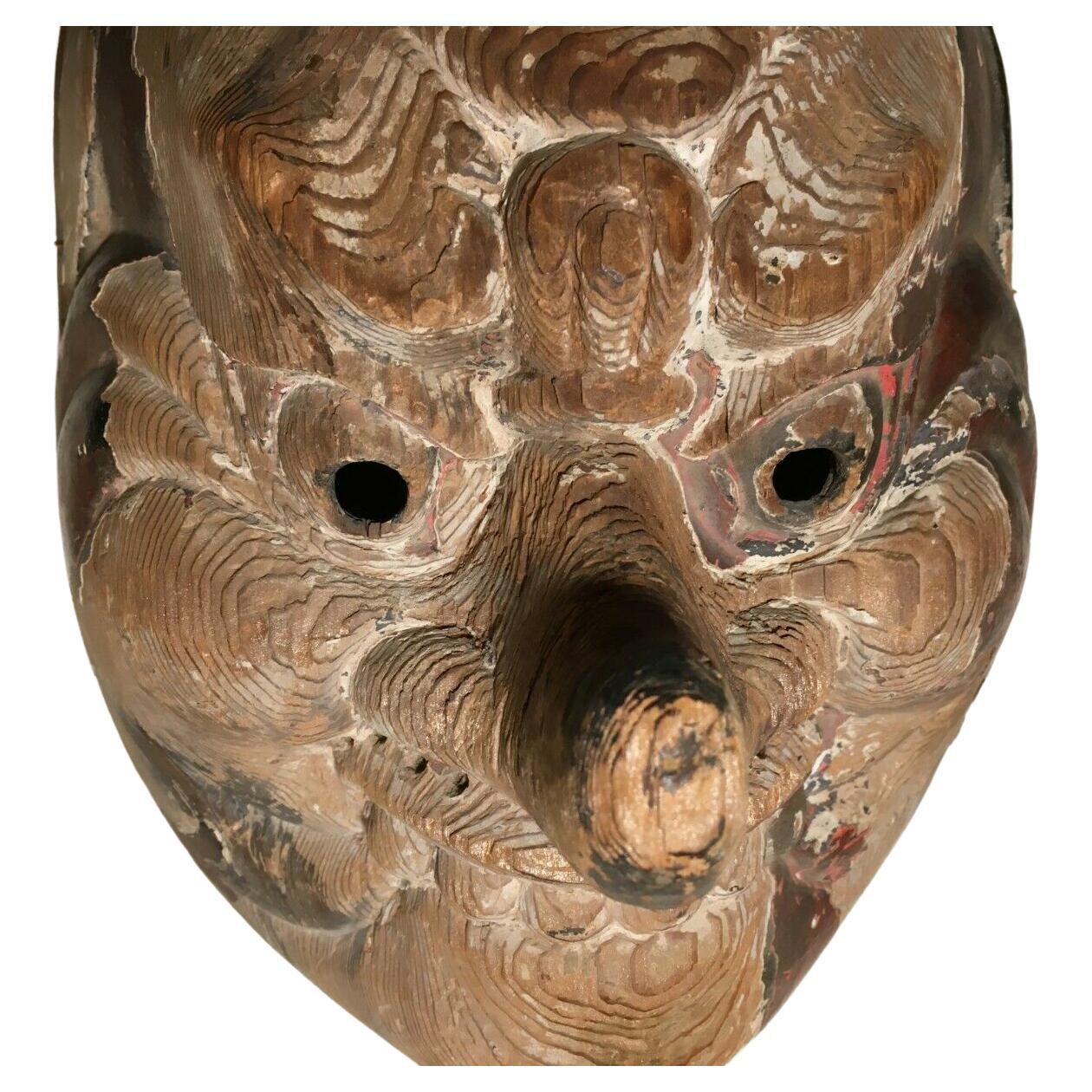 Cypress Exceptionally Rare Japanese Gigaku Rikishi Mask Kamakura Period For Sale
