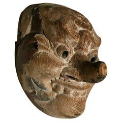 Exceptionally Rare Japanese Gigaku Rikishi Mask Kamakura Period