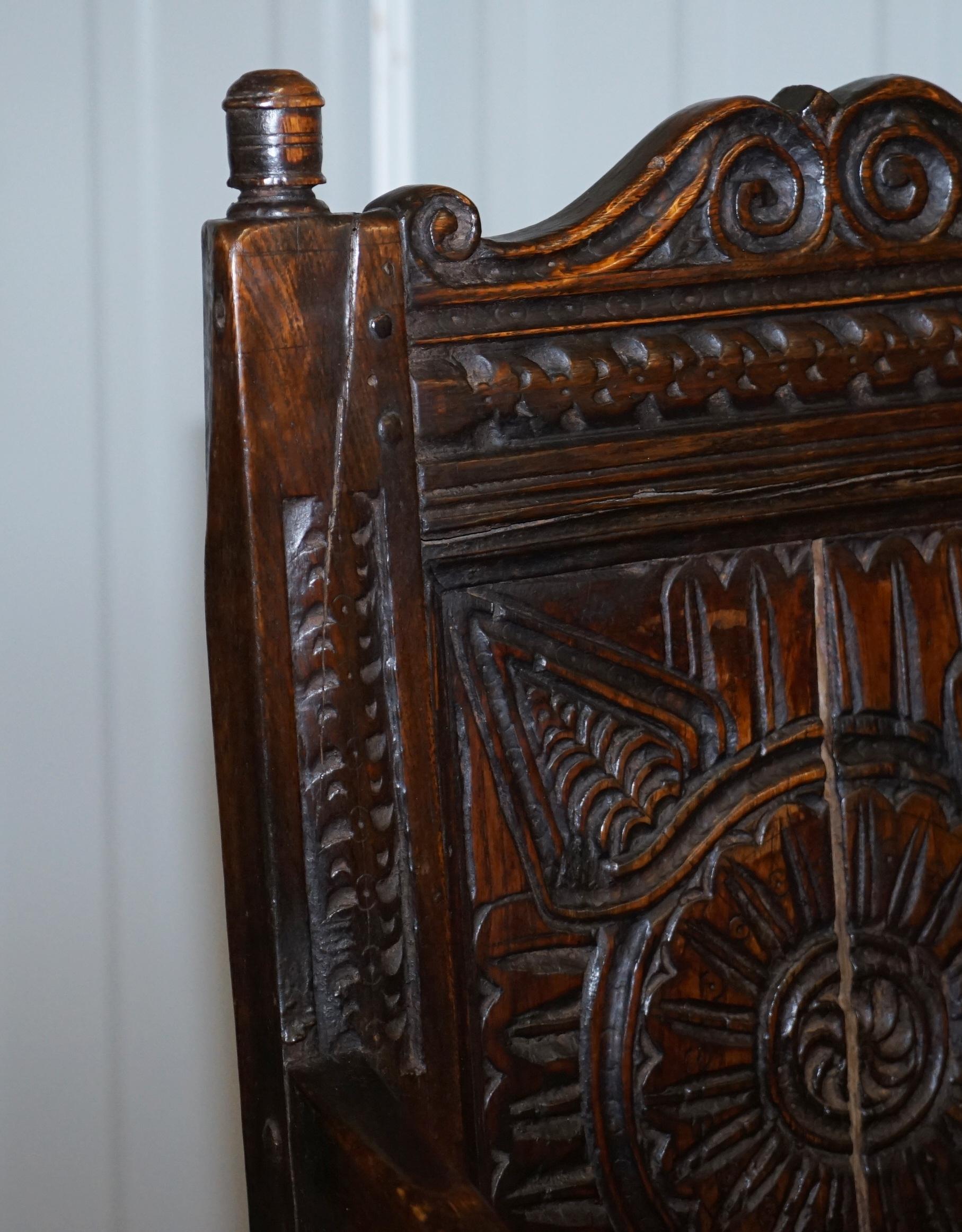 Exceptionally Rare Original 17th Century Wainscot Armchair Northern England Oak For Sale 1