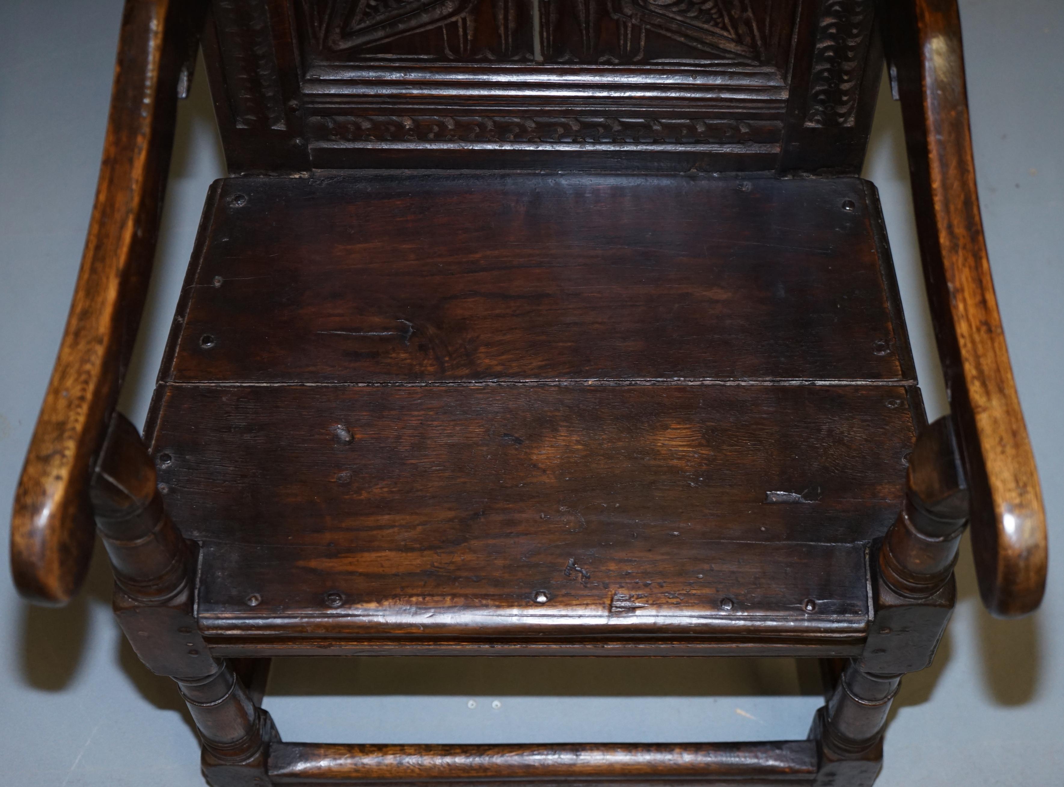 Exceptionally Rare Original 17th Century Wainscot Armchair Northern England Oak For Sale 4