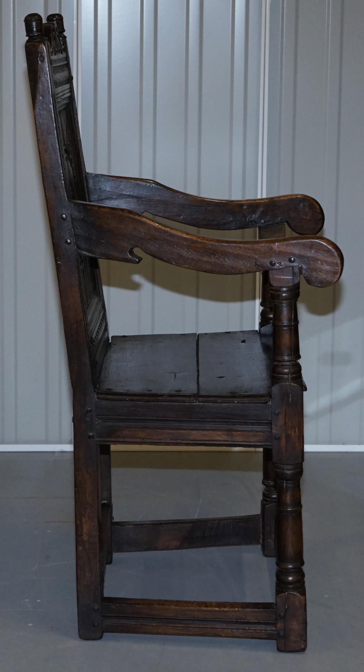 Exceptionally Rare Original 17th Century Wainscot Armchair Northern England Oak For Sale 5