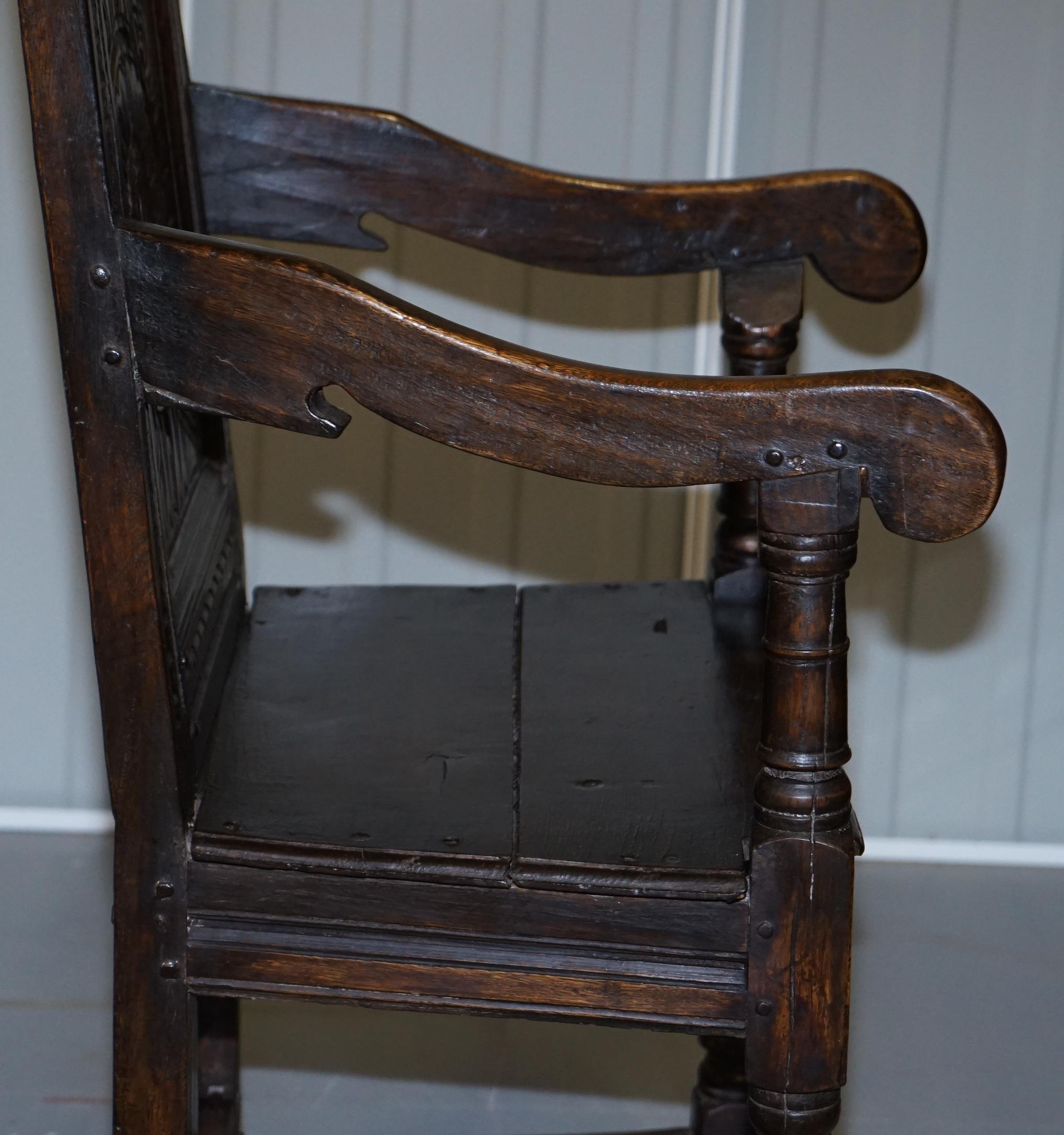 Exceptionally Rare Original 17th Century Wainscot Armchair Northern England Oak For Sale 6
