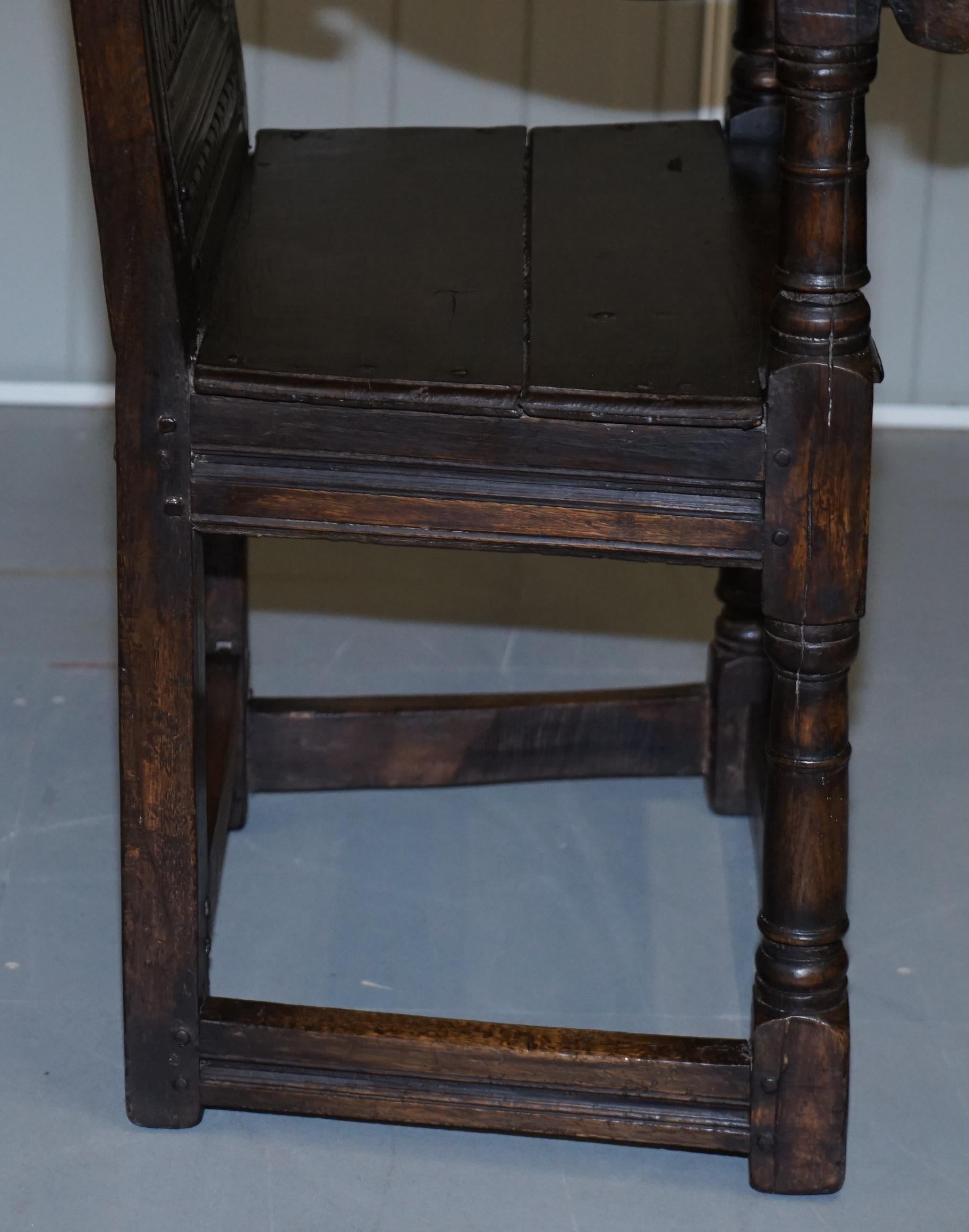 Exceptionally Rare Original 17th Century Wainscot Armchair Northern England Oak For Sale 7