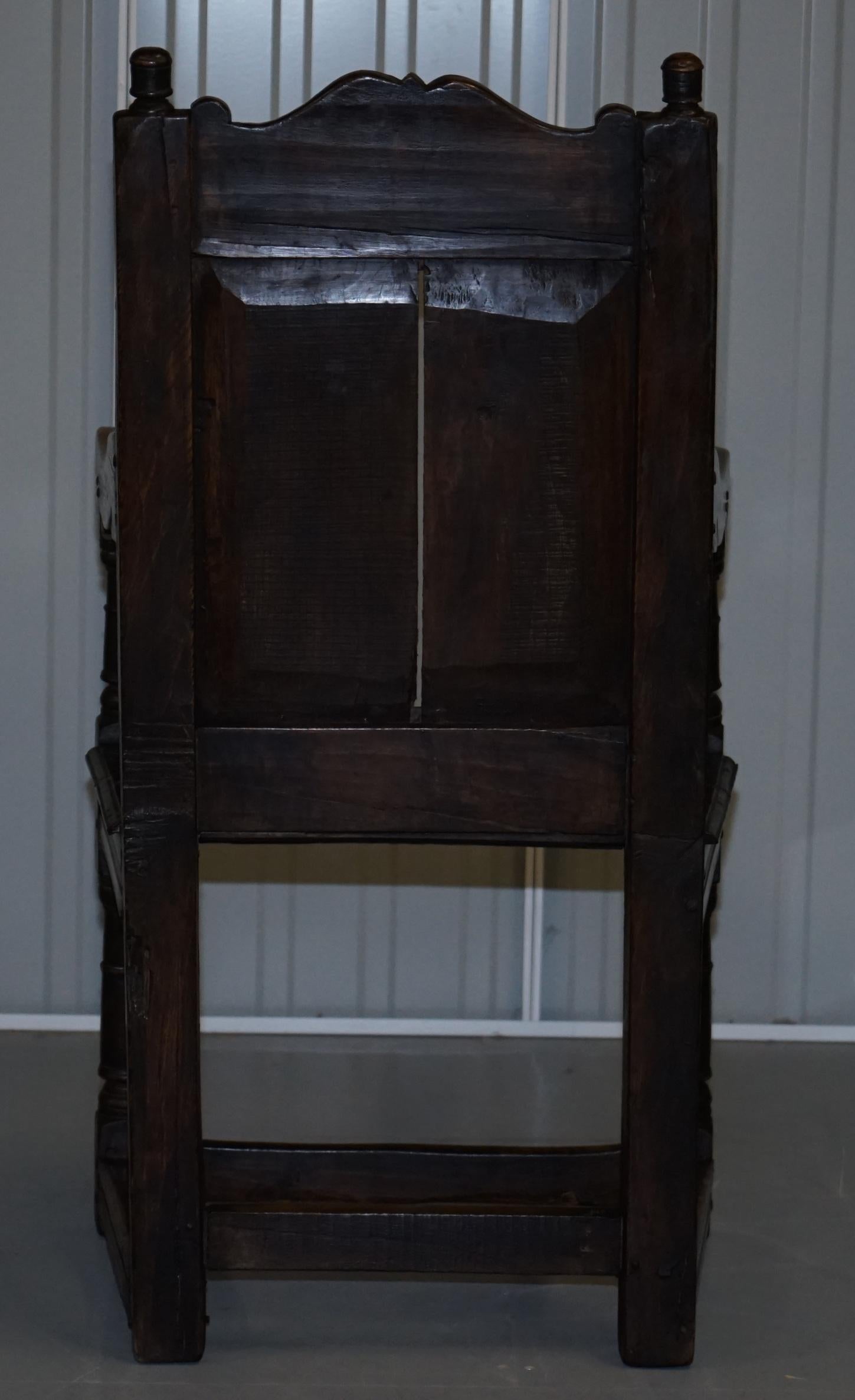 Exceptionally Rare Original 17th Century Wainscot Armchair Northern England Oak For Sale 9