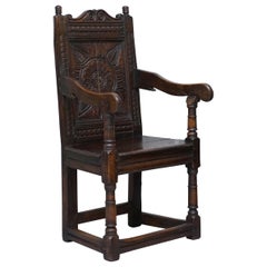 Used Exceptionally Rare Original 17th Century Wainscot Armchair Northern England Oak