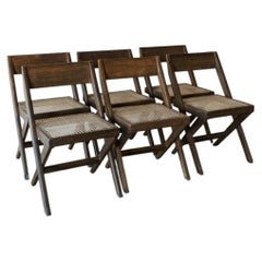 Exceptionally rare set of 6 Pierre Jeanneret Library Chairs