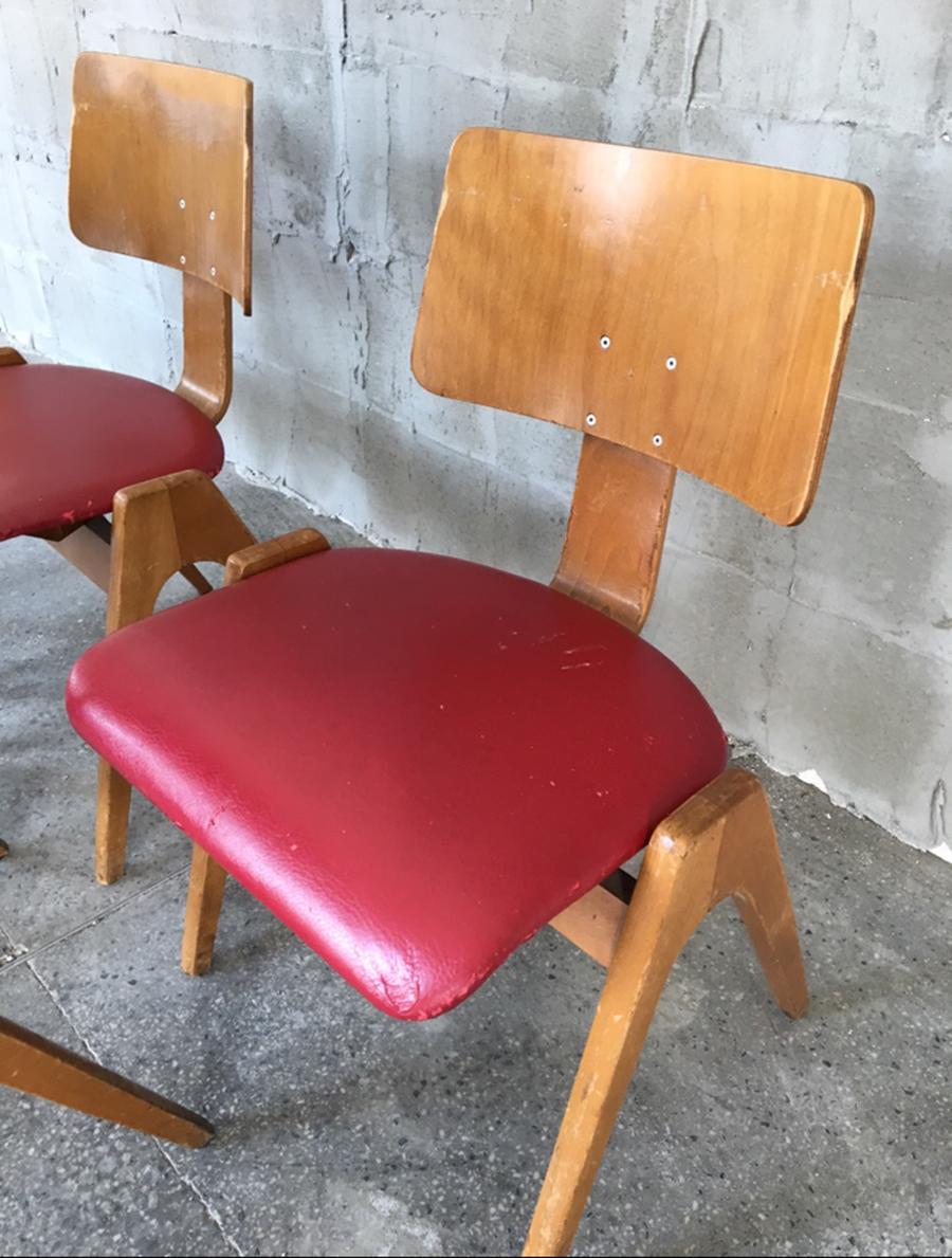 Faux Leather Exceptionally Rare Set of 6 Robin Day Hillestak Chairs, 1950s For Sale