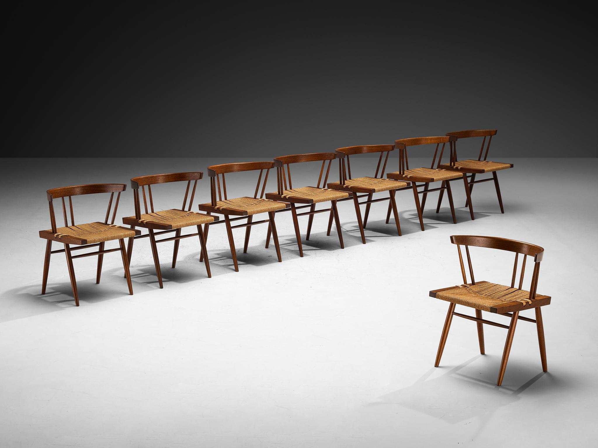 Exceptionally Rare Set of Eight George Nakashima 'Grass-seated Chairs' For Sale 3