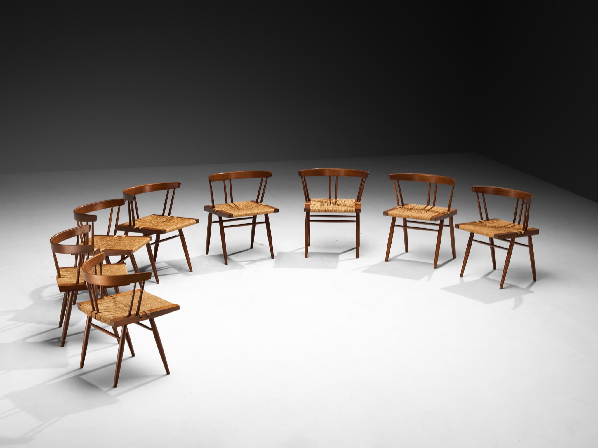 Exceptionally Rare Set of Eight George Nakashima 'Grass-seated Chairs' For Sale 6