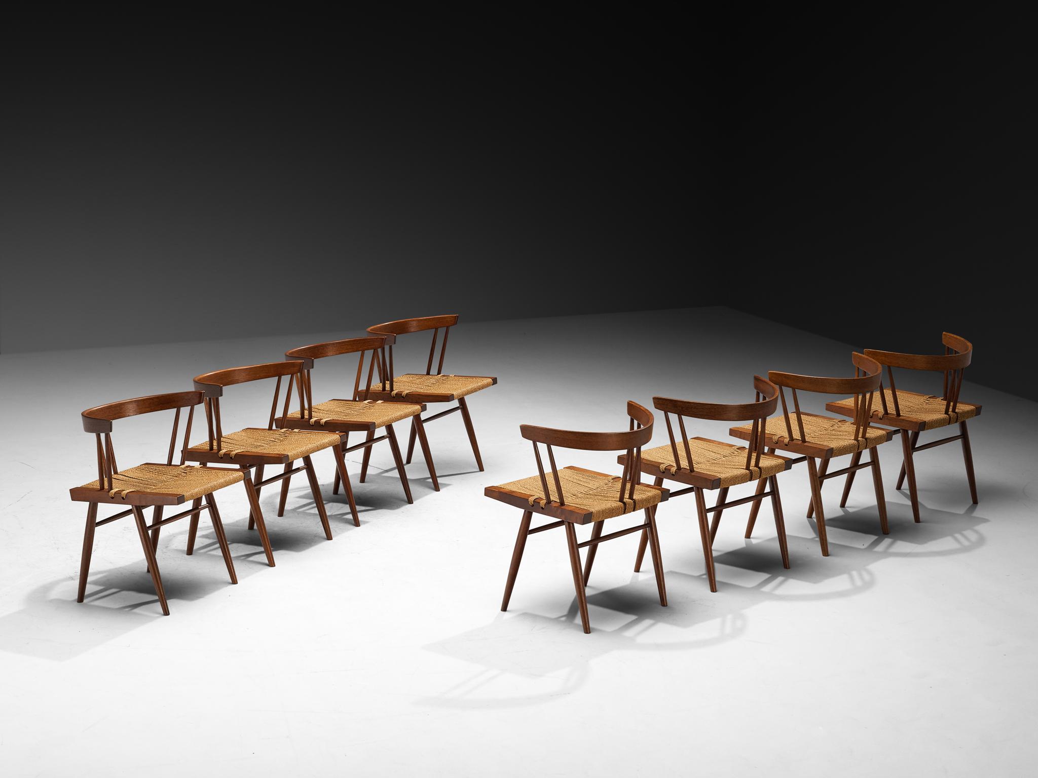 Exceptionally Rare Set of Eight George Nakashima 'Grass-seated Chairs' In Good Condition For Sale In Waalwijk, NL