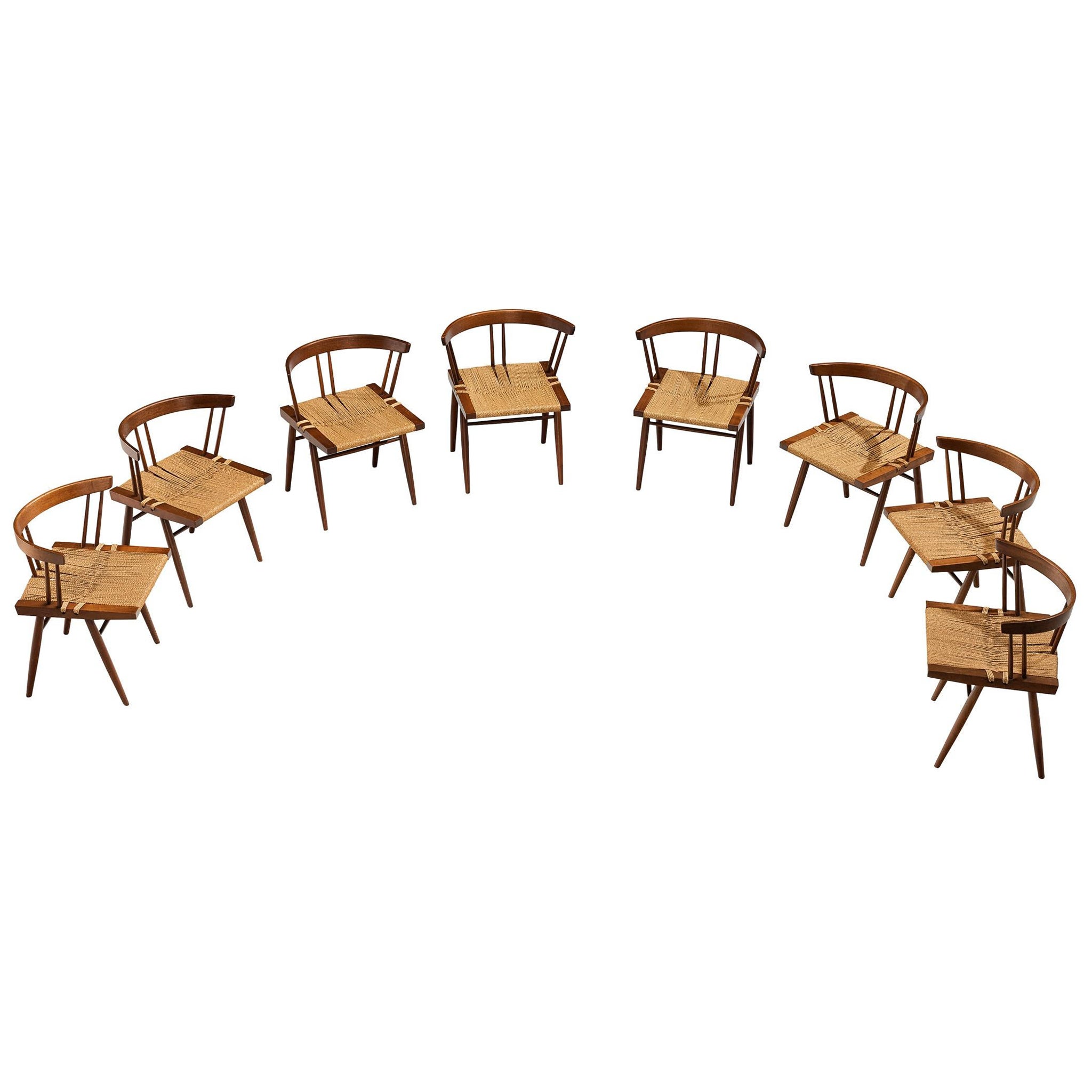 Exceptionally Rare Set of Eight George Nakashima 'Grass-seated Chairs' For Sale
