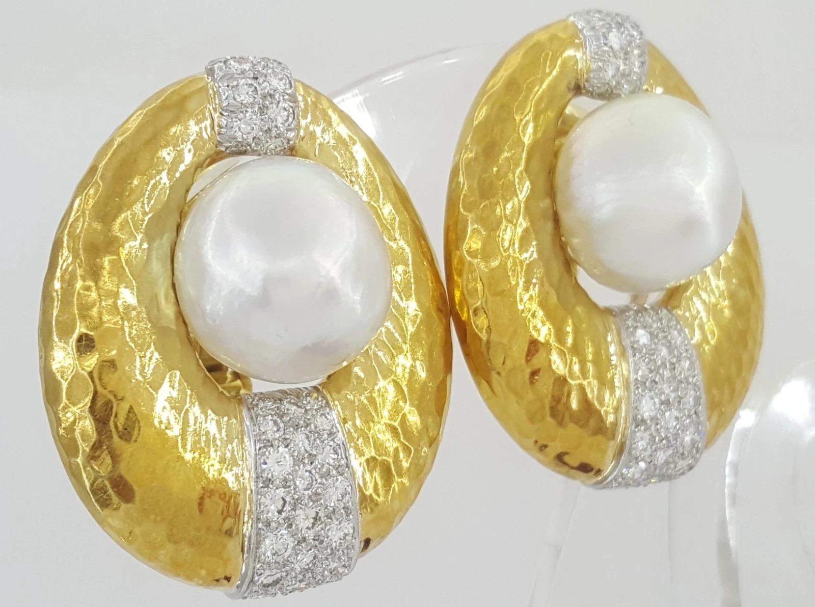 Excepcionalmente Raros Pendientes Vintage David Webb de Perlas y Diamantes Contemporáneo en venta