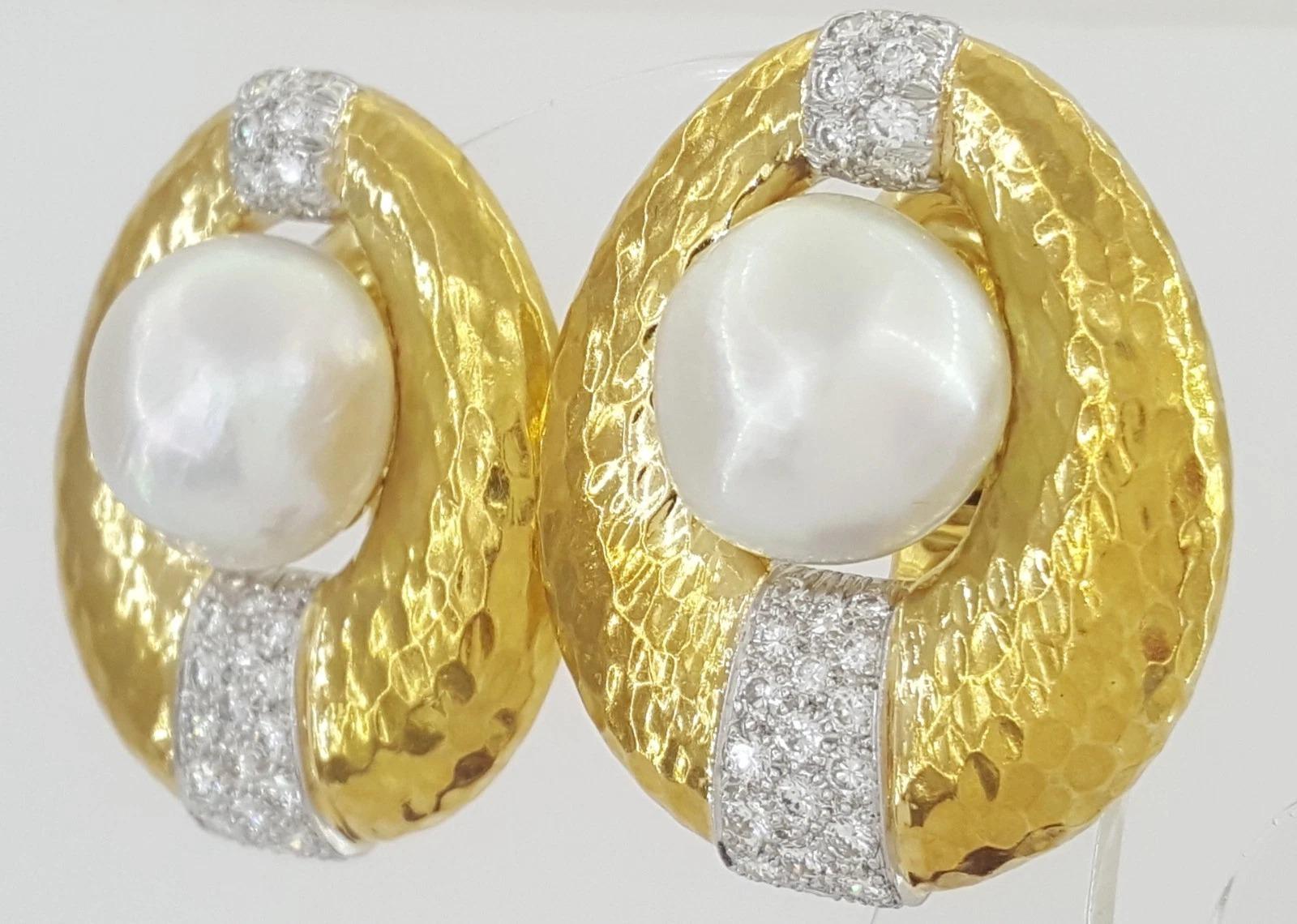 Excepcionalmente Raros Pendientes Vintage David Webb de Perlas y Diamantes Corte redondo en venta