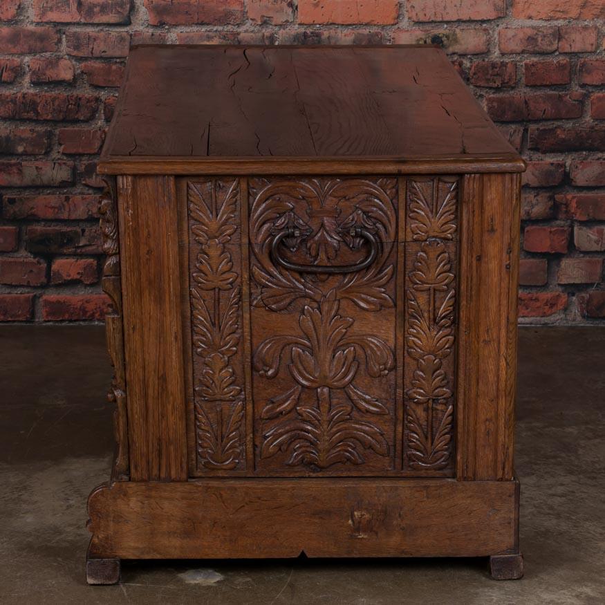 19th Century Exceptionally Well Carved Antique Oak Knee Hole Desk