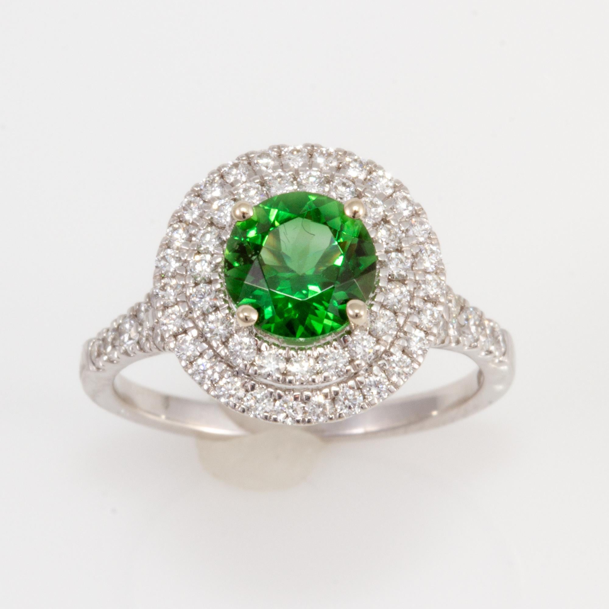 Classical Greek Exceptionally Well Cut 1.26 Carat Chrome Tourmaline and Diamond Ring