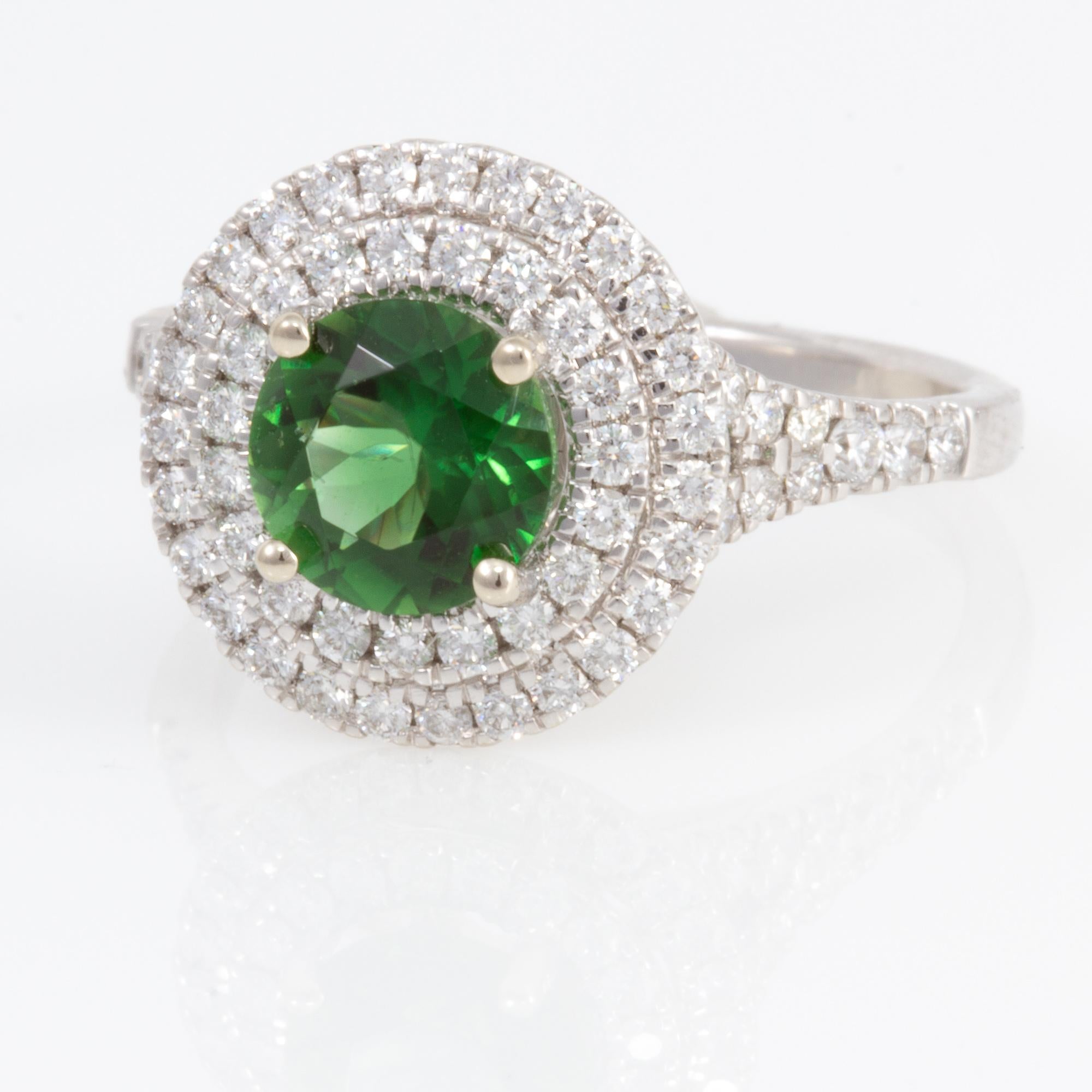 Exceptionally Well Cut 1.26 Carat Chrome Tourmaline and Diamond Ring In New Condition In Houston, TX