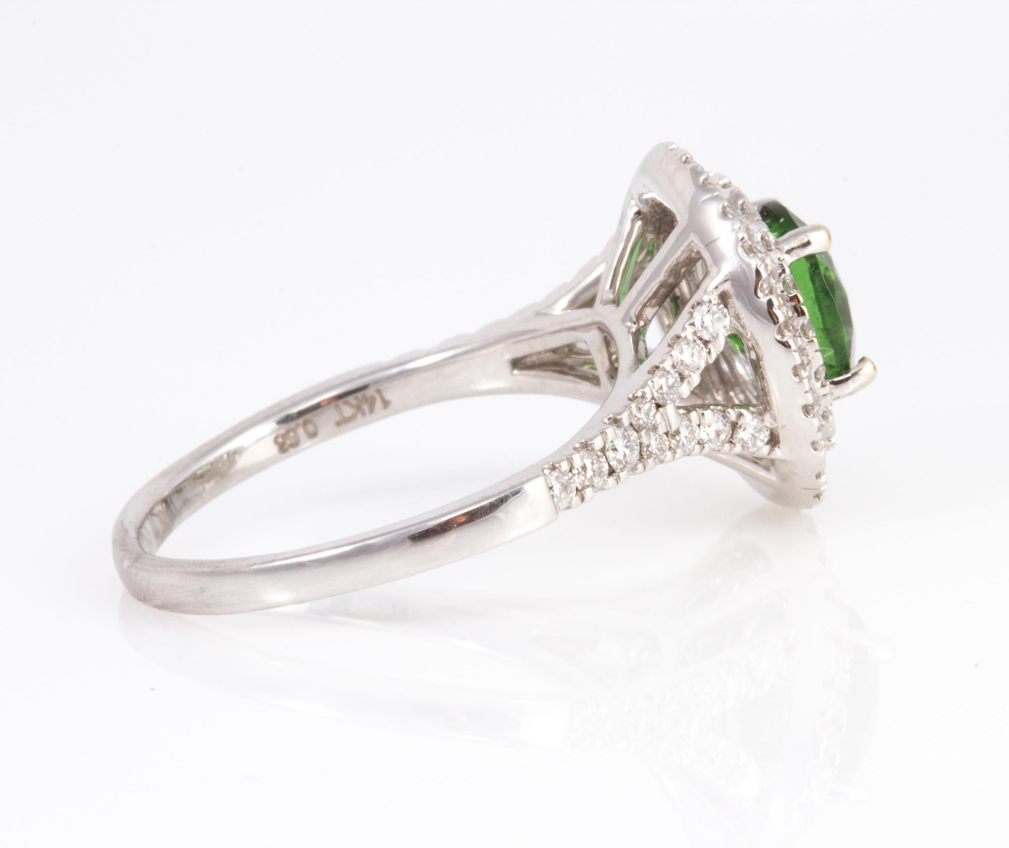 Exceptionally Well Cut 1.26 Carat Chrome Tourmaline and Diamond Ring 2