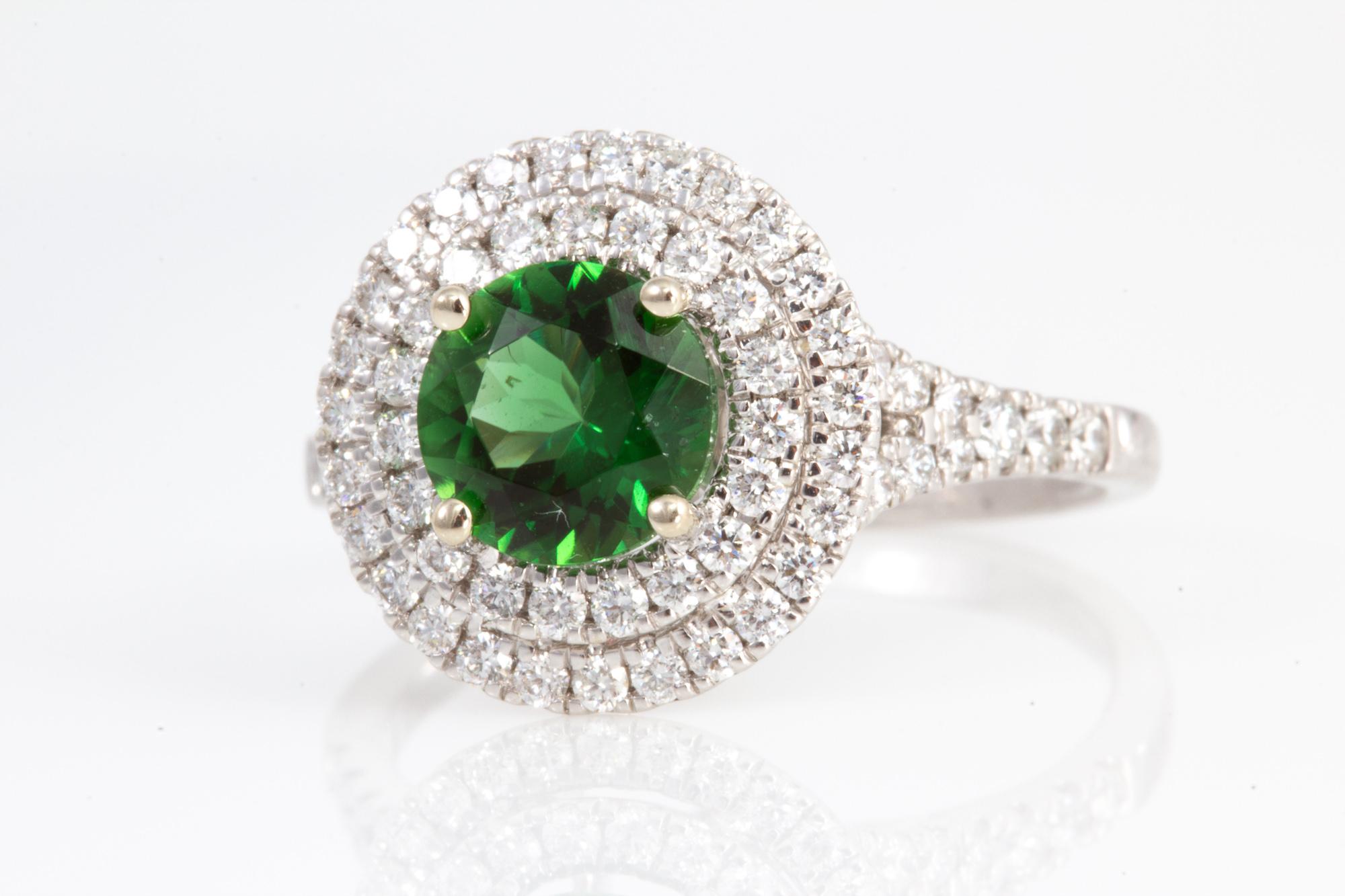 Exceptionally Well Cut 1.26 Carat Chrome Tourmaline and Diamond Ring 3