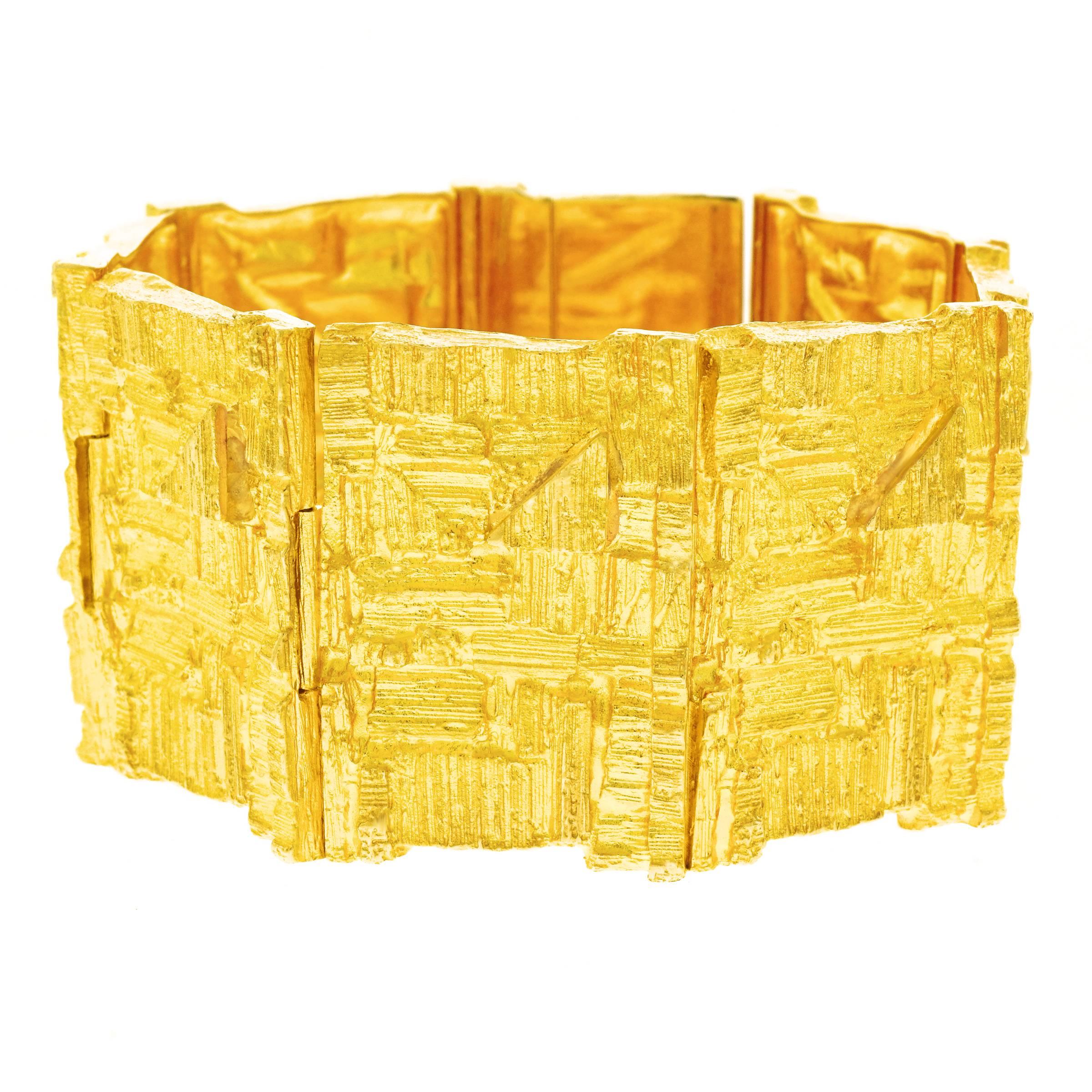 Exceptionally Wide Bjorn Weckstrom Modernist Gold Bracelet