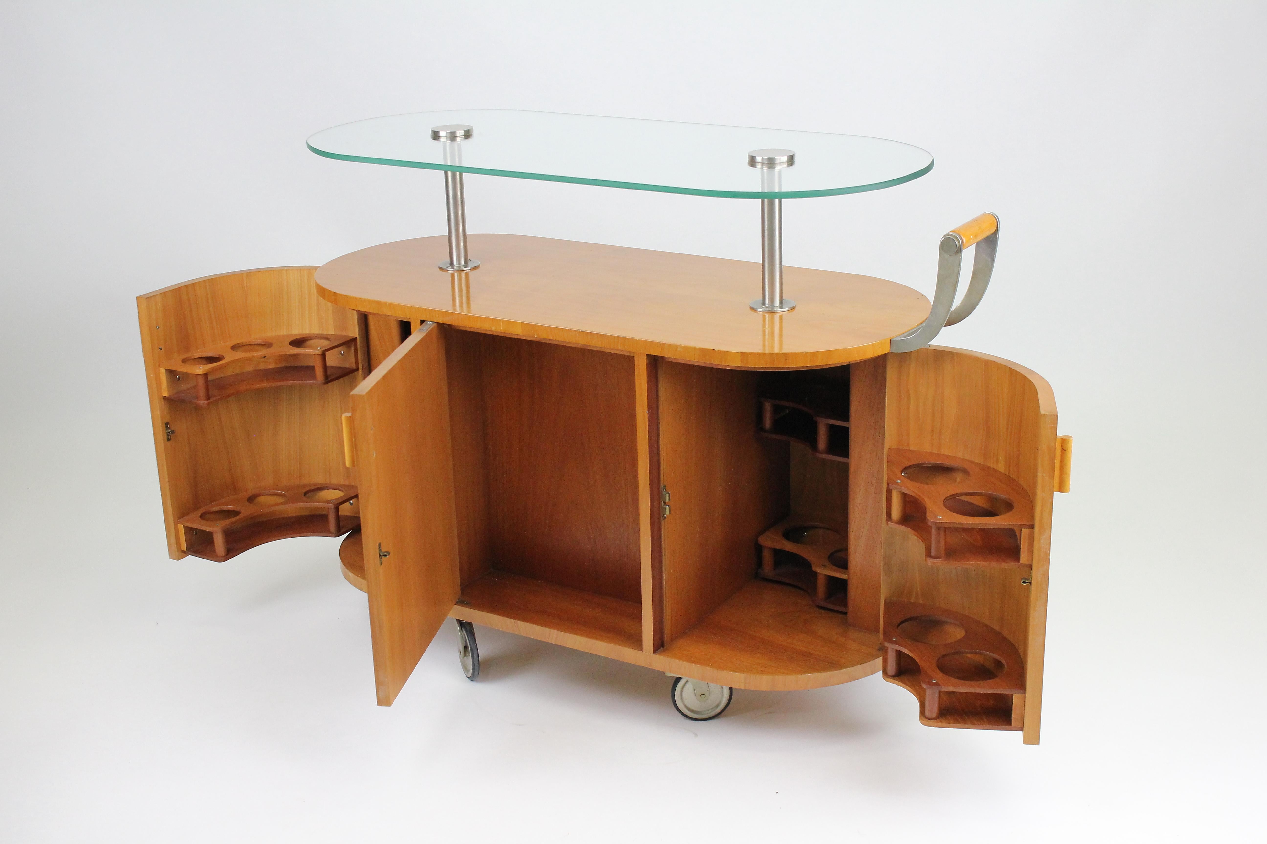 Stainless Steel Exceptionell Bar Cart by Erik Mattsson 1939 for Mjölby Intarsia, Sweden