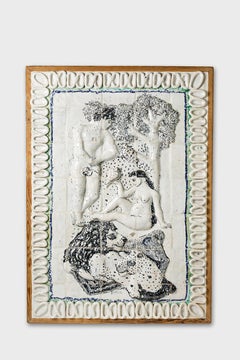 Magnifique panneau mural en céramique de Guidette Carbonell, Adam & Eve, 1936