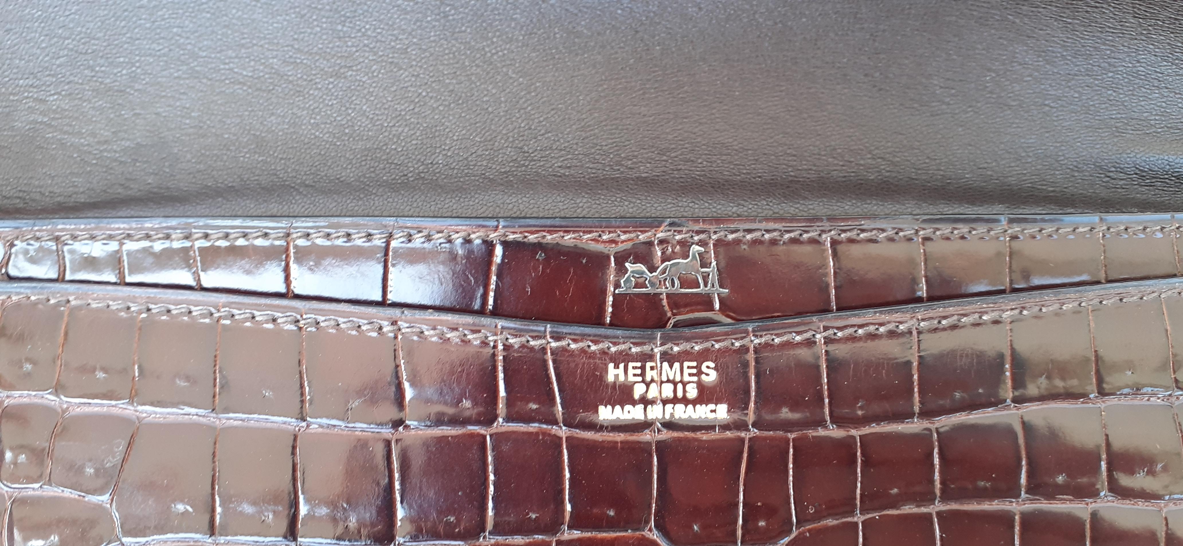 Black Exceptionnal Hermès Lydie Bag Clutch Brown Crocodile and Matching Card Holder