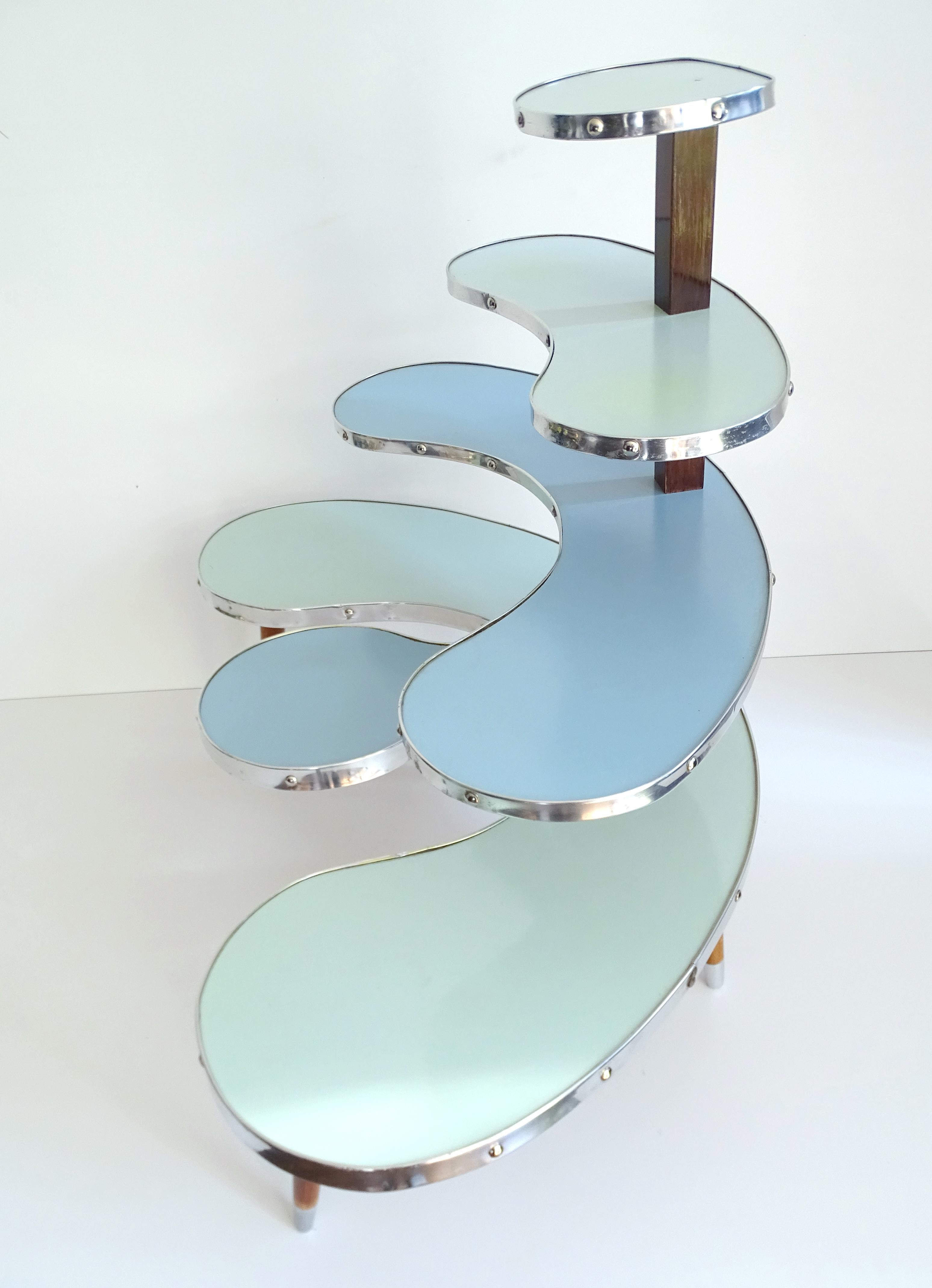 Mid-20th Century XXL 1950s Side Table Stand, Blue Turquoise, Stilnovo Era
